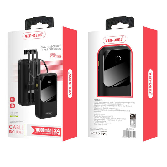 10000mAH Power Bank Fast Charging 3 Type of Universal Cables for Mobile Phones - Virk Tech Solutions