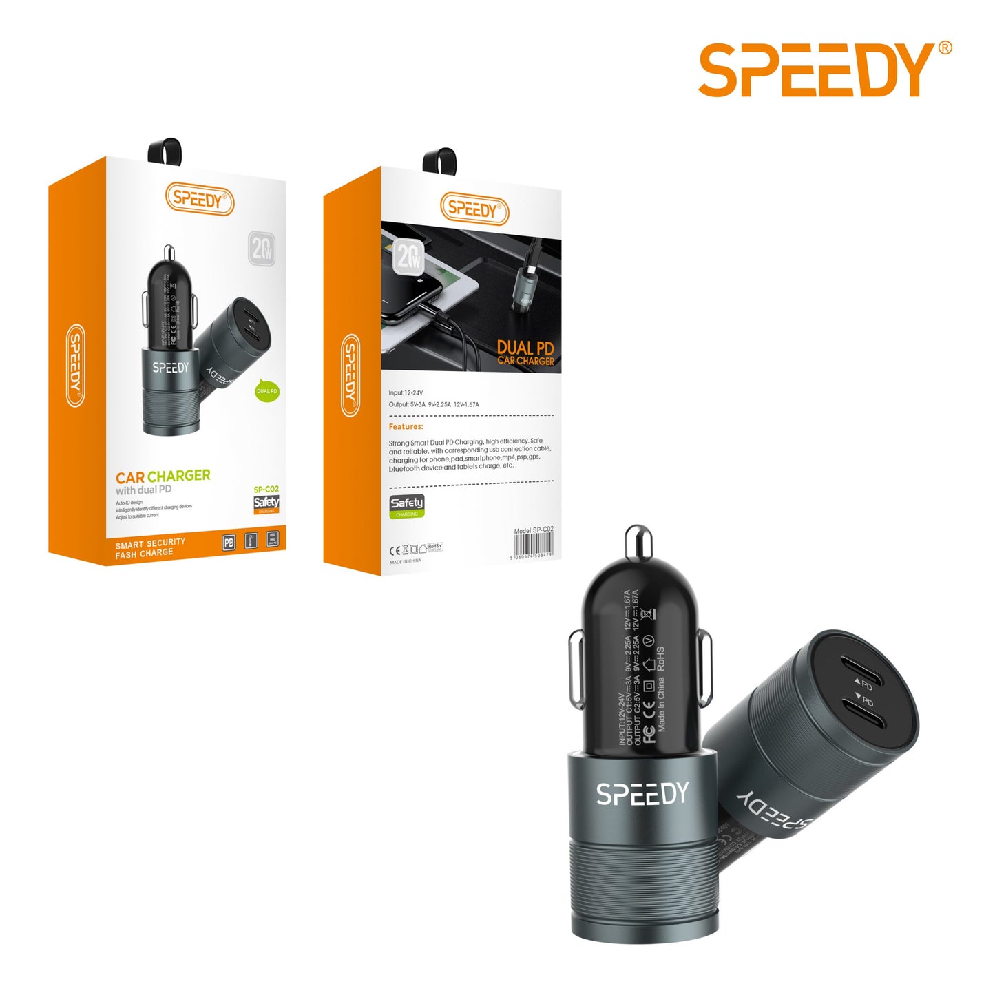 Fast Charging Dual Port Type-C Car Charger Adapter For iPhone, Samsung