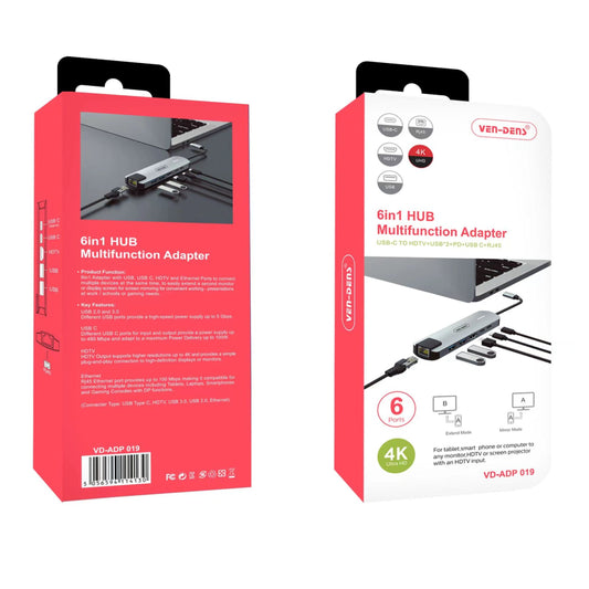 Multifunction 6-in-1 Type-C Docking Station Hub Compatible 4K HDMI Ultra Book