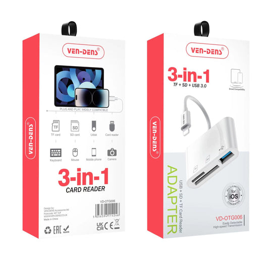 3in1 Multi-Port Converter Lightnning OTG Adapter Card Reader for Apple, Android