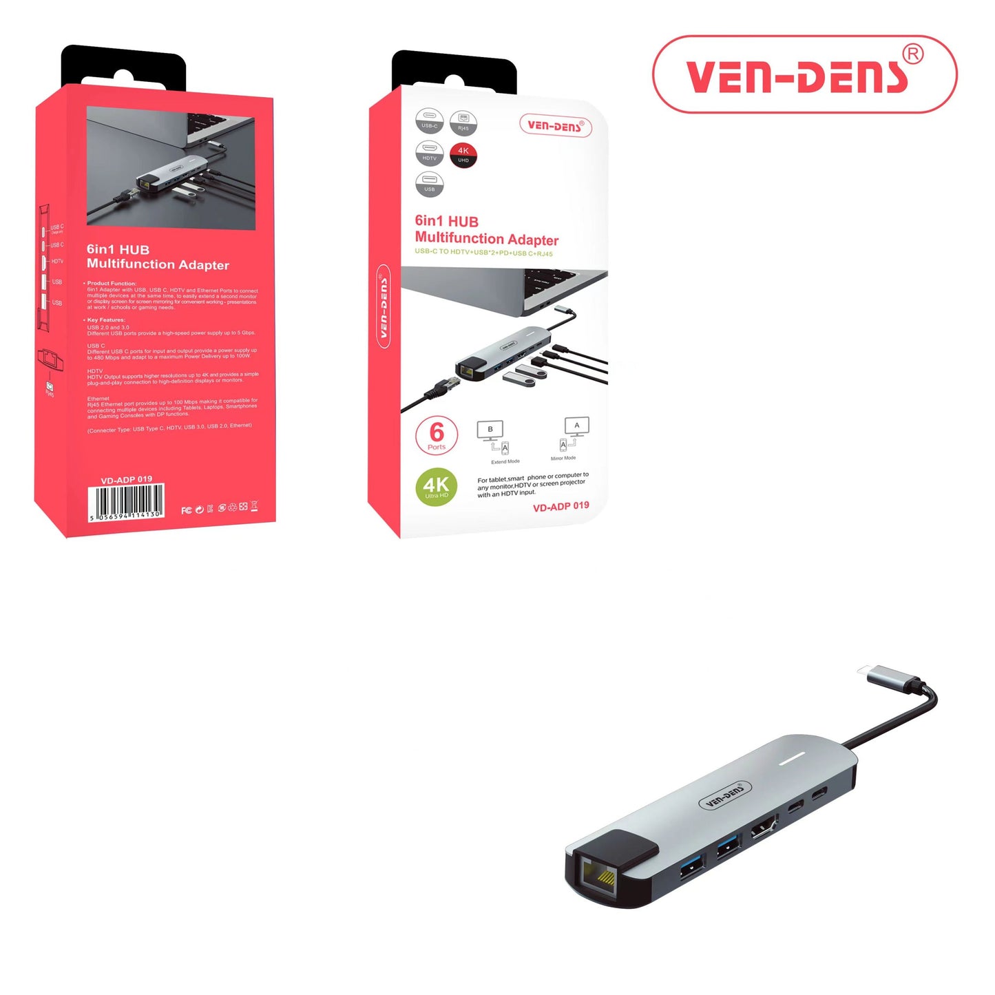 Multifunction 6-in-1 Type-C Docking Station Hub Compatible 4K HDMI Ultra Book