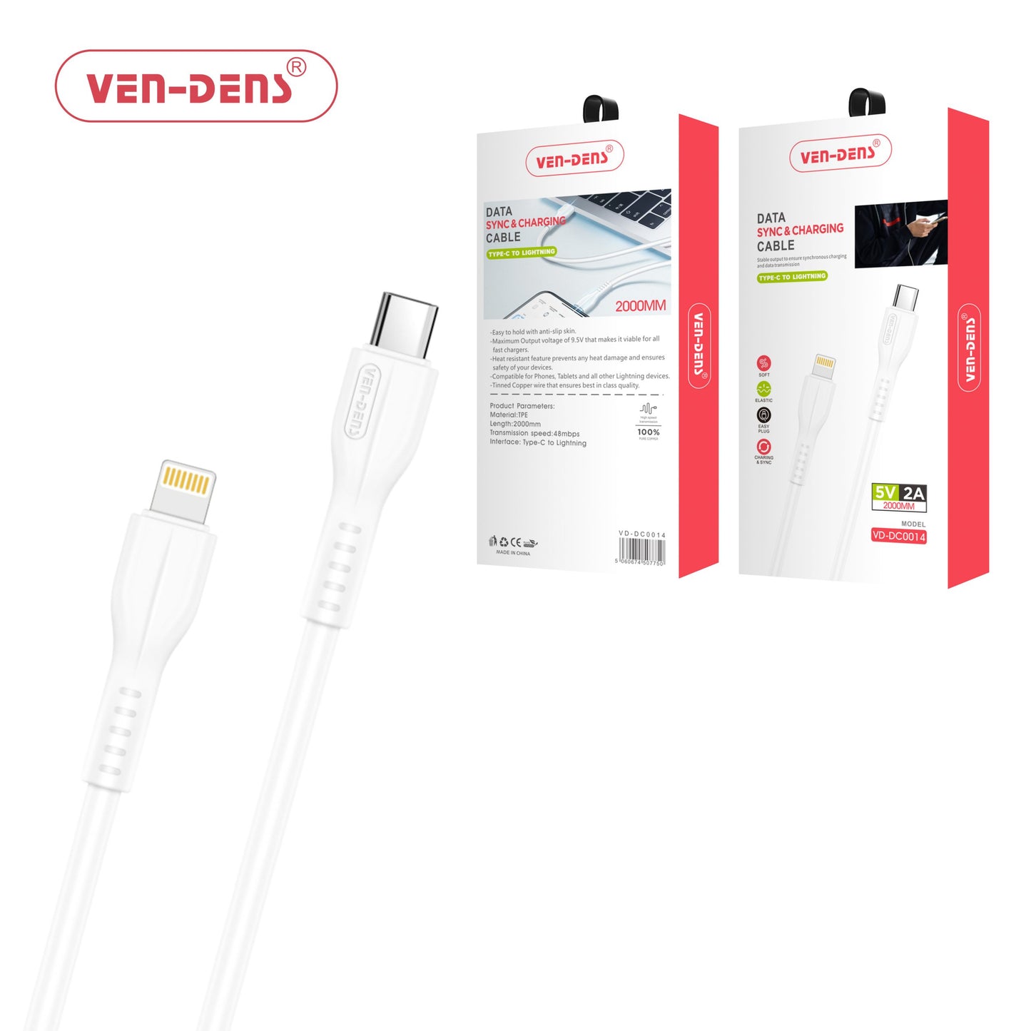 2M Type-C to Lightnning Data Sync and Charging Cable For Phones, Tablets