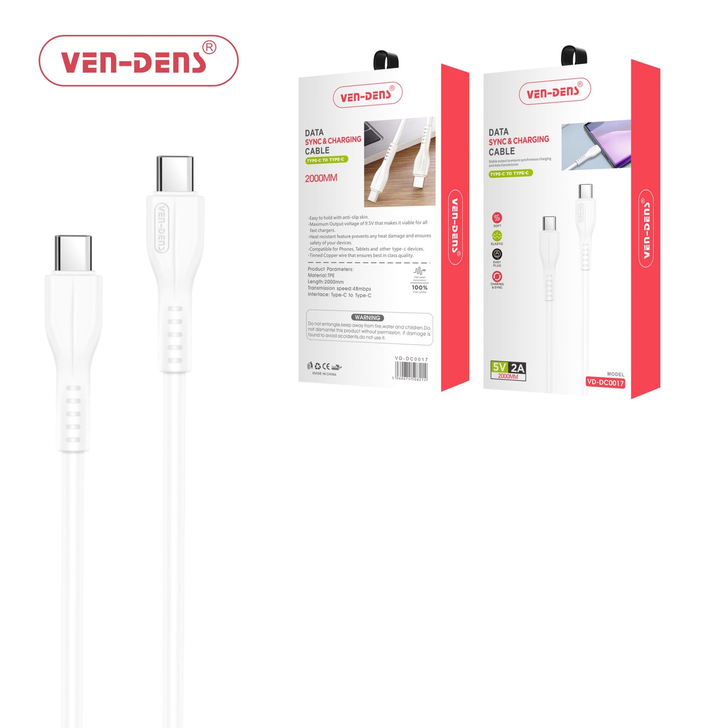 2M Type-C to Type-C Data Sync and Charging Cable For Phones, Tablets and Others