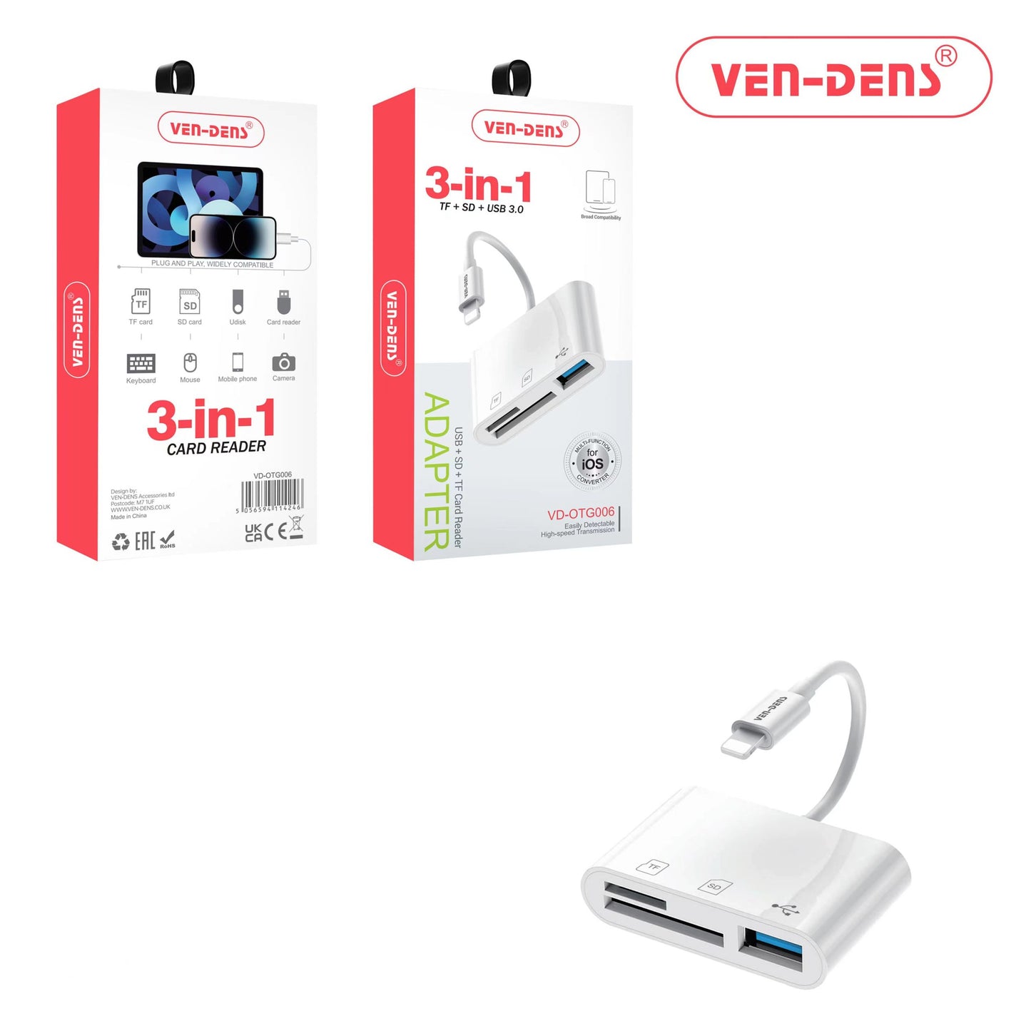 3in1 Multi-Port Converter Lightnning OTG Adapter Card Reader for Apple, Android