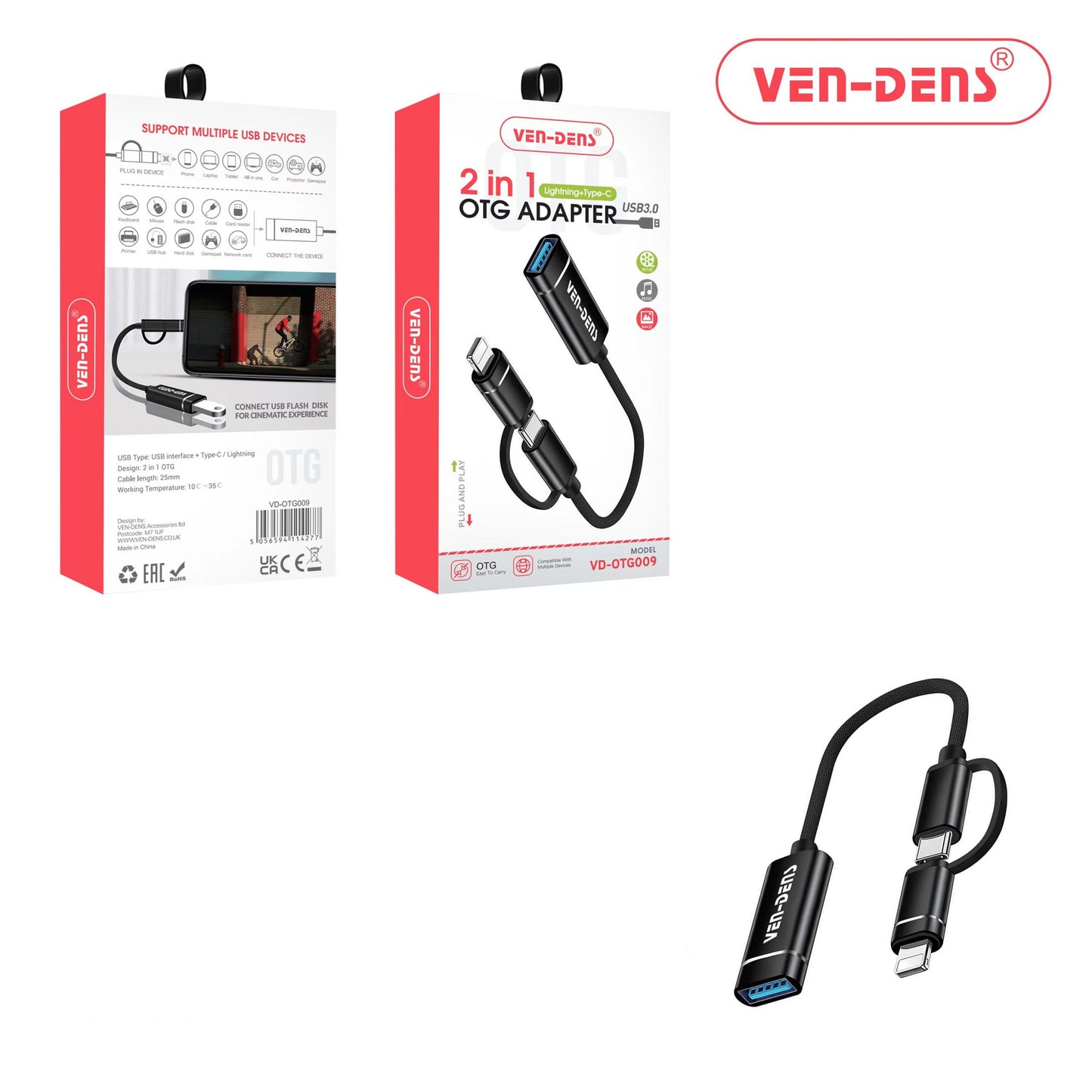 2 in 1 Type-C & Lightnning OTG Adapter for Data Transfer for iPhone, Samsung