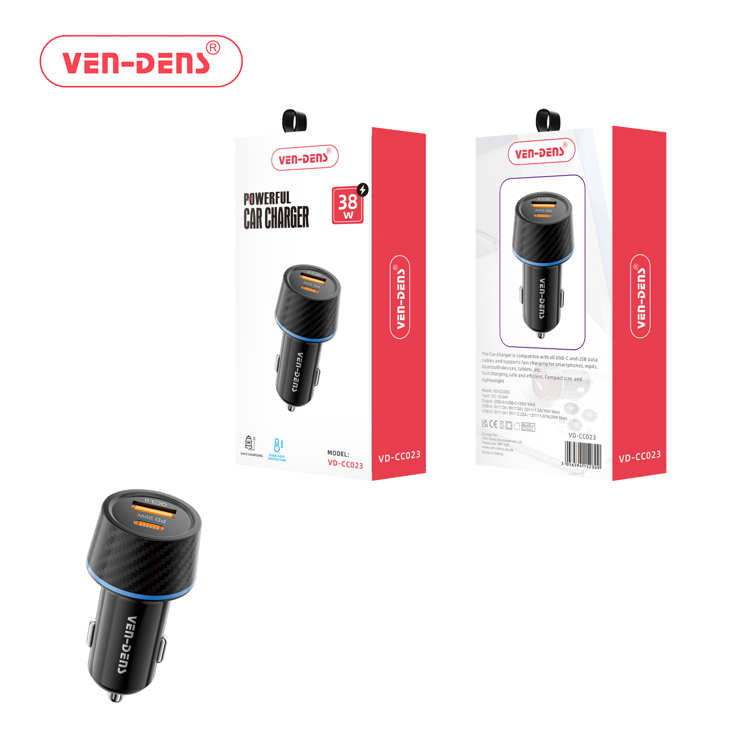 38W Dual Port USB & Type-C Fast Charging Car Charger Compatible with all Phones