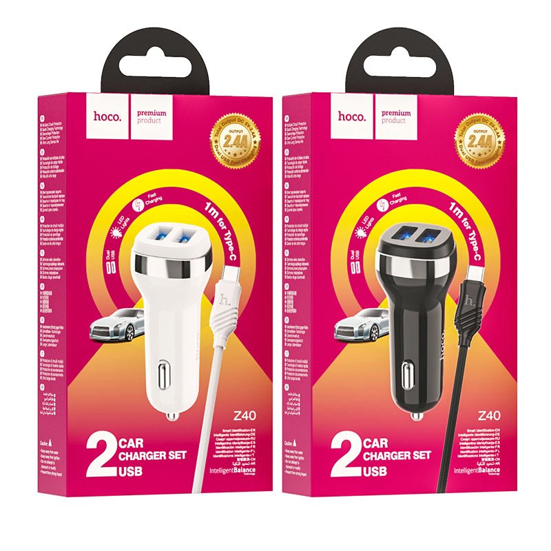 Hoco Car charger “Z40 Superior” dual port set with type-C cable - Virk Tech Solutions