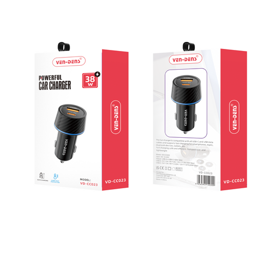 38W Dual Port USB & Type-C Fast Charging Car Charger Compatible with all Phones