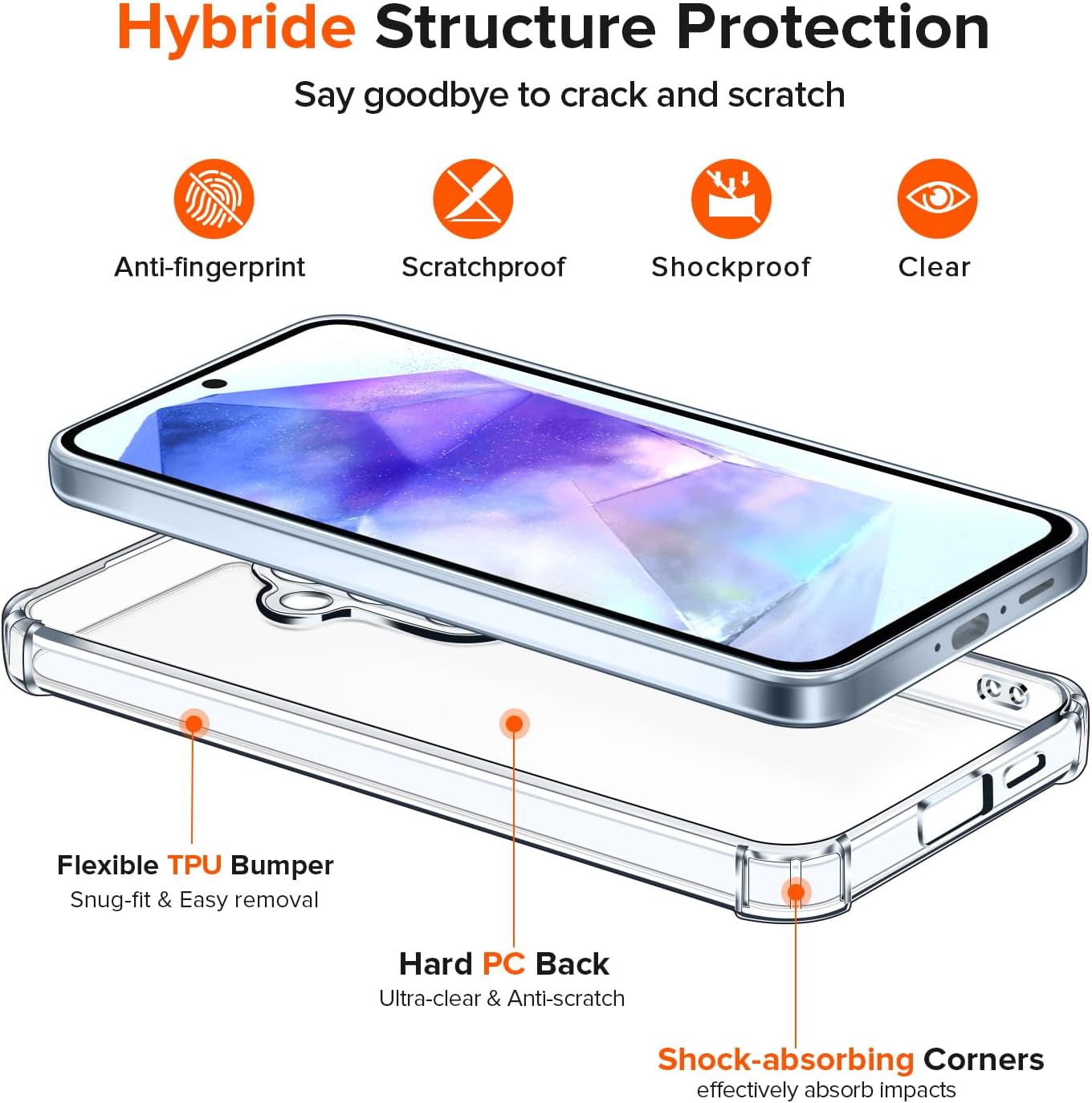 Anti-Shock Clear Hard Case Heavy Duty Cover Samsung A55 A35 A25 A15 5G A05 A05s