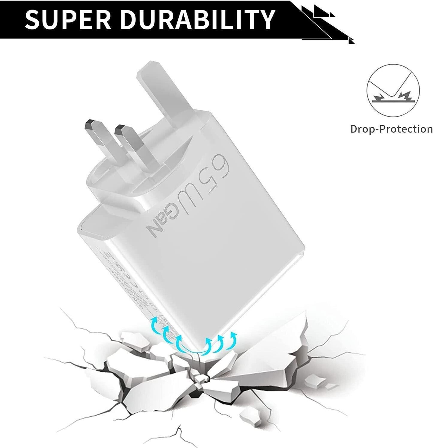 65W USB & Type-C 3-in-1 Portable Fast Wall Charger for iPhone, MacBook, Samsung