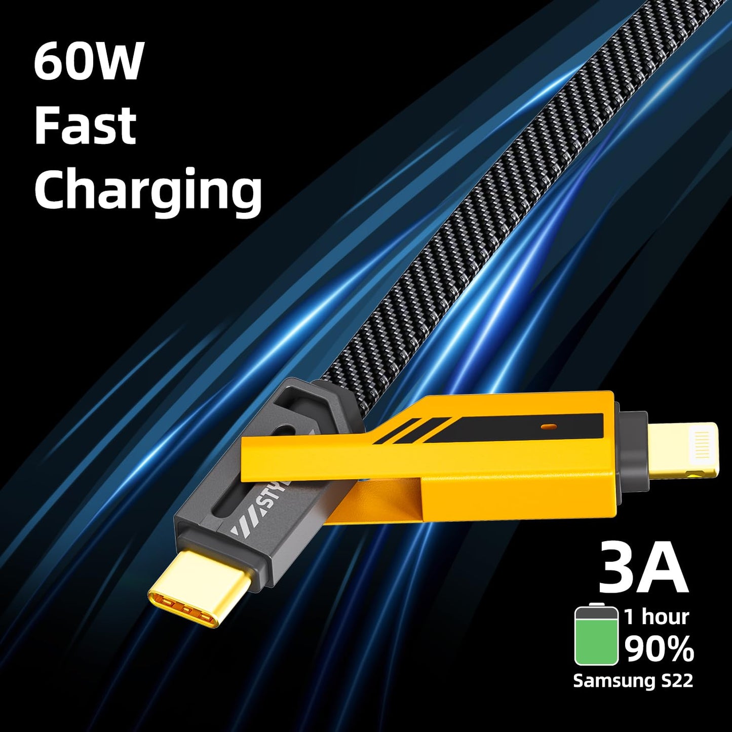 4 in 1 Gold Plated Heavy-Duty 65W Super Fast Charging Cable for all Phones