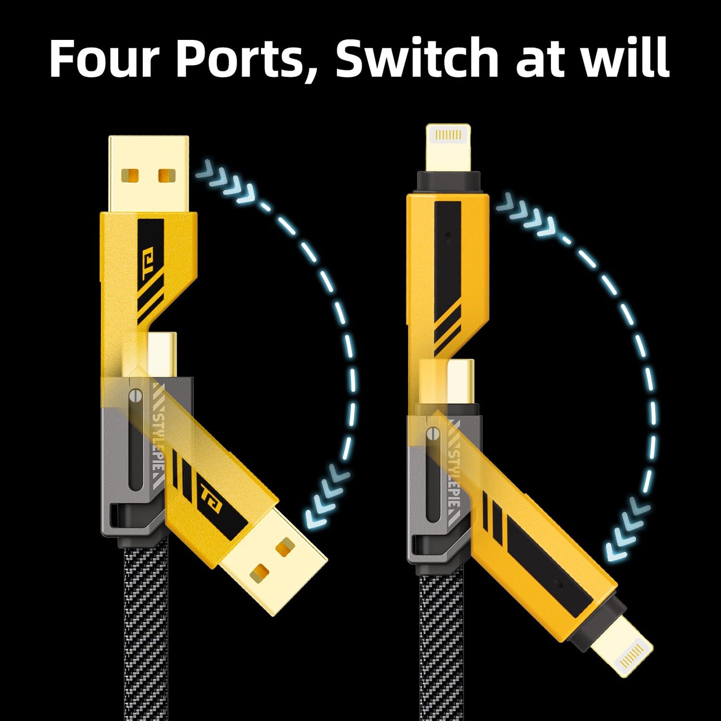 4 in 1 Gold Plated Heavy-Duty 65W Super Fast Charging Cable for all Phones