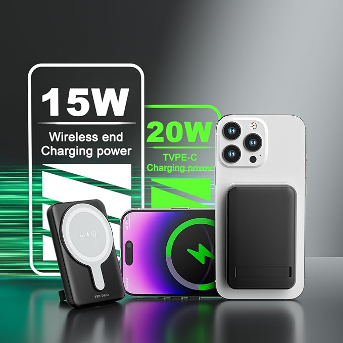 Wireless Magnetic 5000mAh Portable Fast Charging Power Bank for iPhone, Samsung