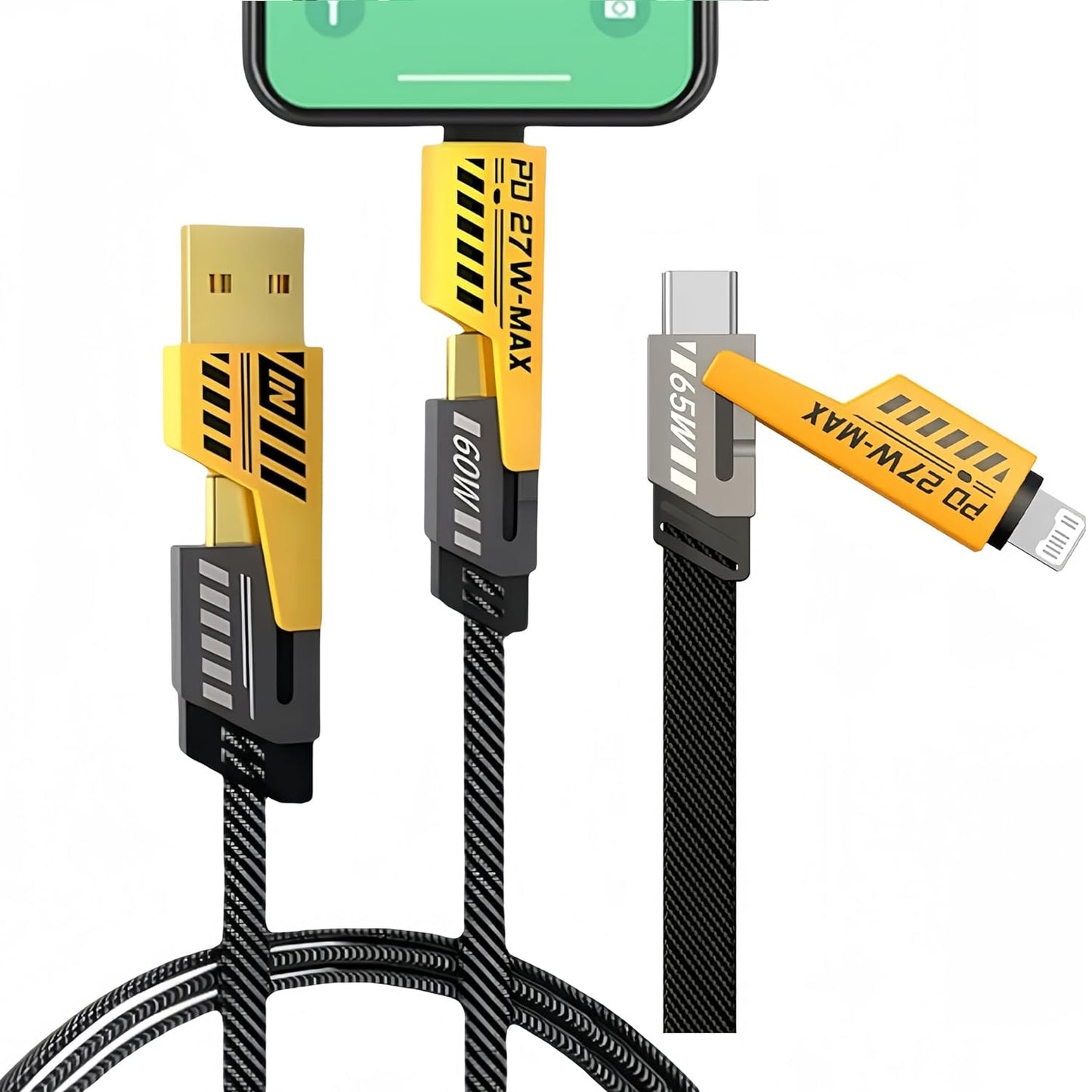 4 in 1 Gold Plated Heavy-Duty 65W Super Fast Charging Cable for all Phones