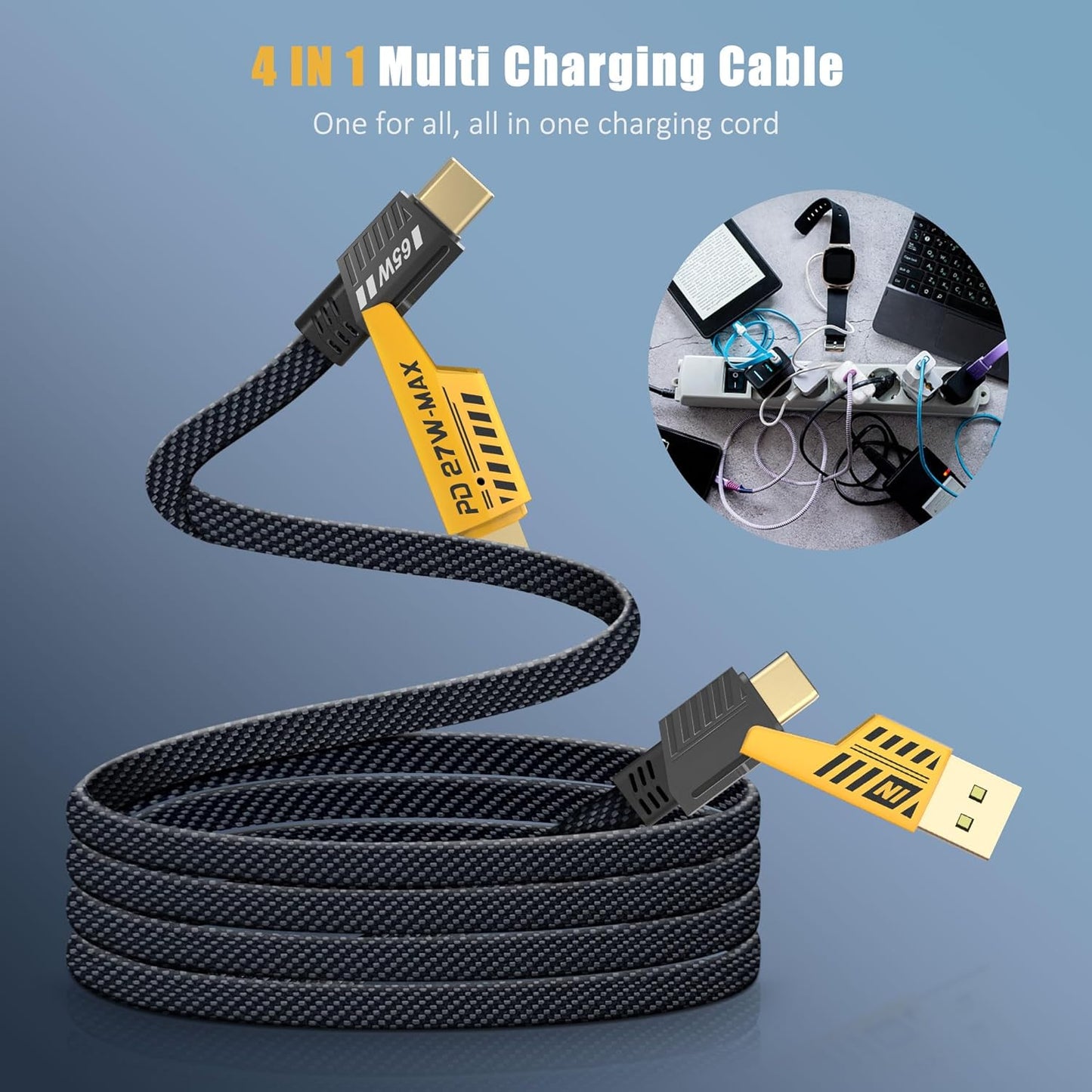 4 in 1 Gold Plated Heavy-Duty 65W Super Fast Charging Cable for all Phones