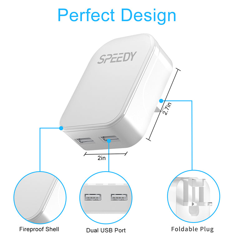 SPEEDY Travel Charger with Dual USB & Foldable Adapter for iPhone, Samsung