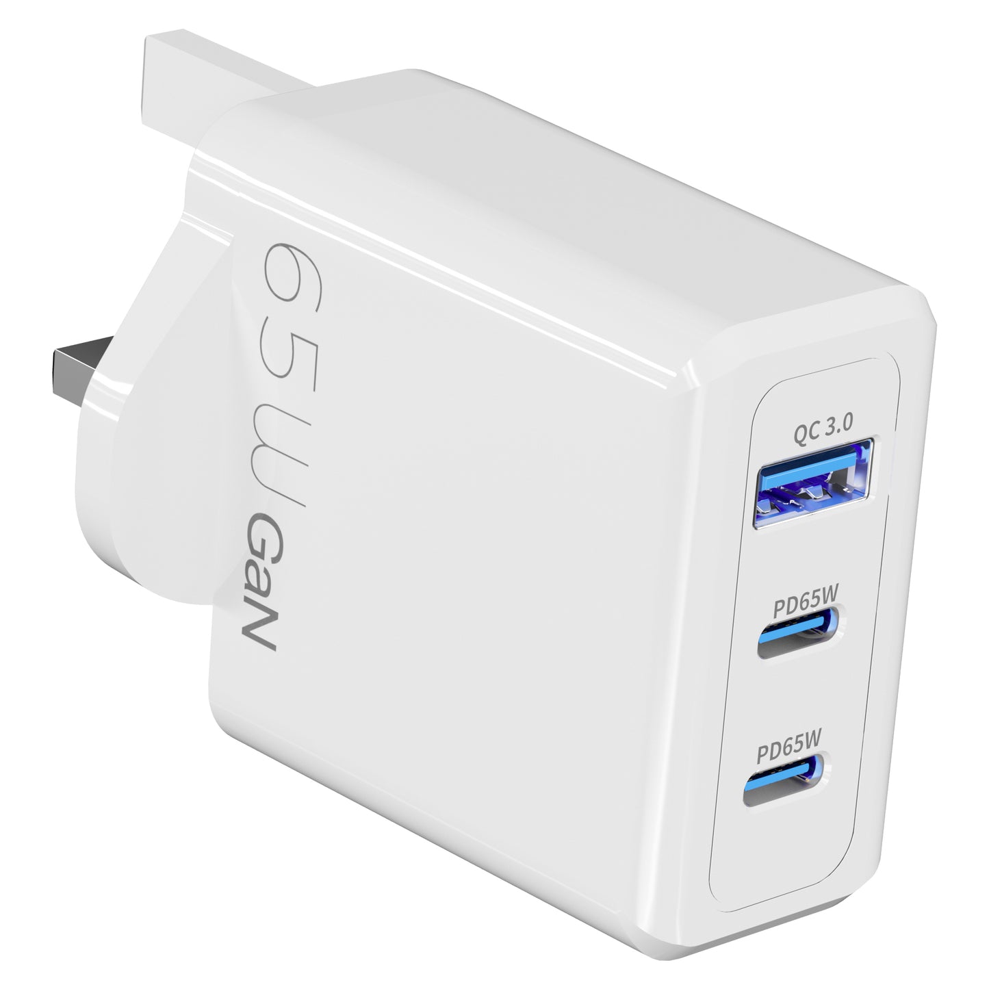 65W USB & Type-C 3-in-1 Portable Fast Wall Charger for iPhone, MacBook, Samsung