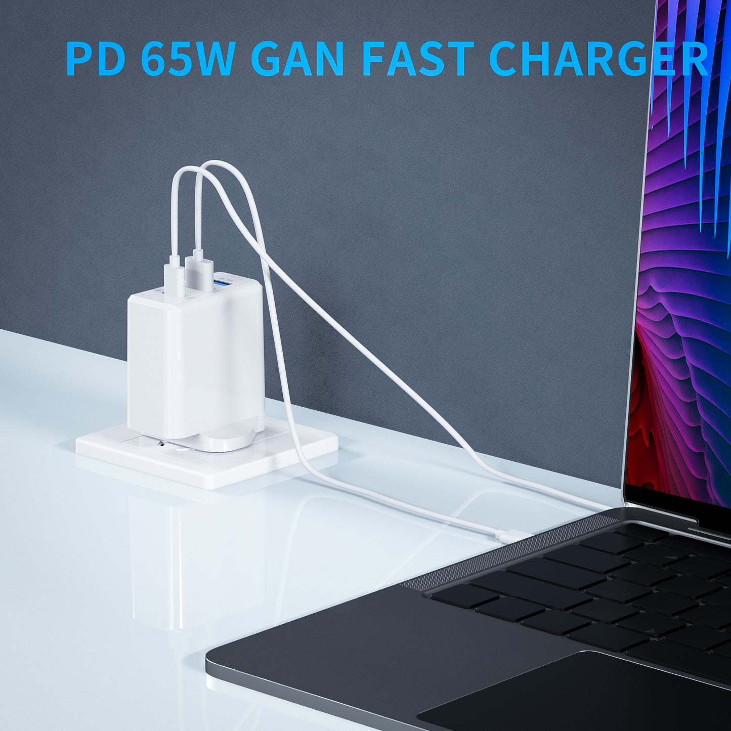 65W USB & Type-C 3-in-1 Portable Fast Wall Charger for iPhone, MacBook, Samsung