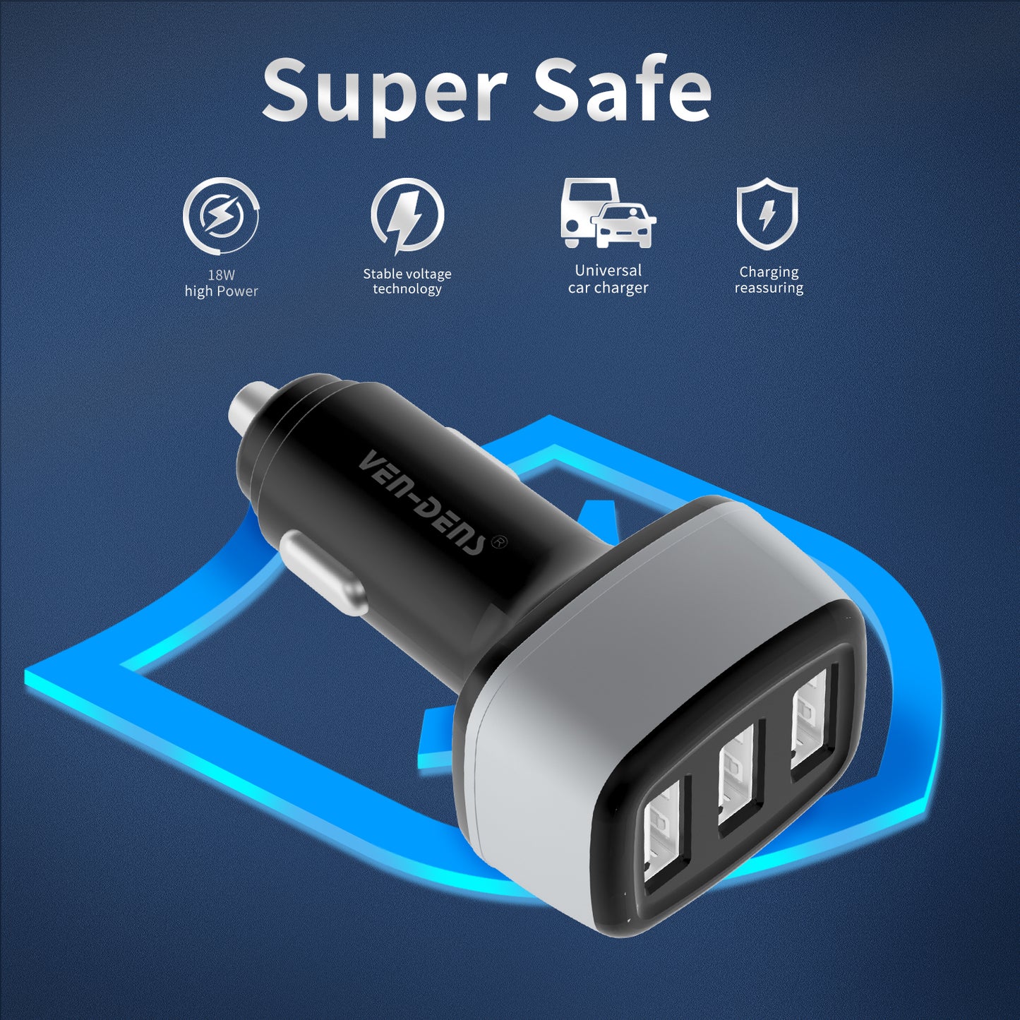 USB 3 ports Car Charger for Fast Charging Compatible with 3 Devices at a Time