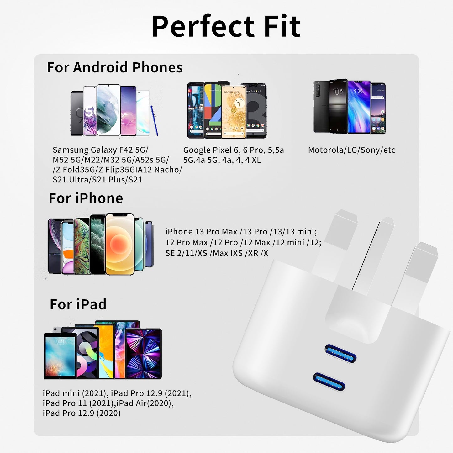 20W Fast Charging Plug with Dual Port PD Power Adapter Type-C for iPhone,Samsung