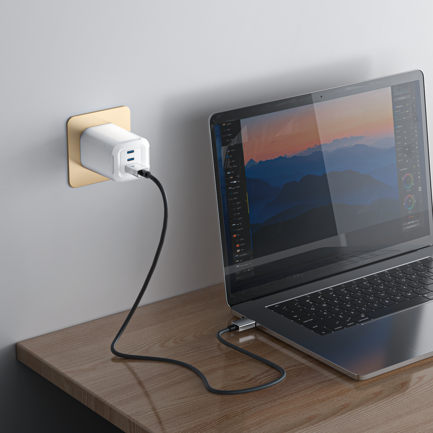 Ven Dens 65W GaN Charger USB & Type-C 3 in 1 Multi Port Charger Folding Plug (SP-TC83AG)