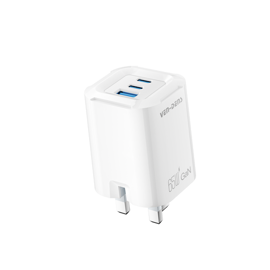 Ven Dens 65W GaN Charger USB & Type-C 3 in 1 Multi Port Charger Folding Plug (SP-TC83AG)