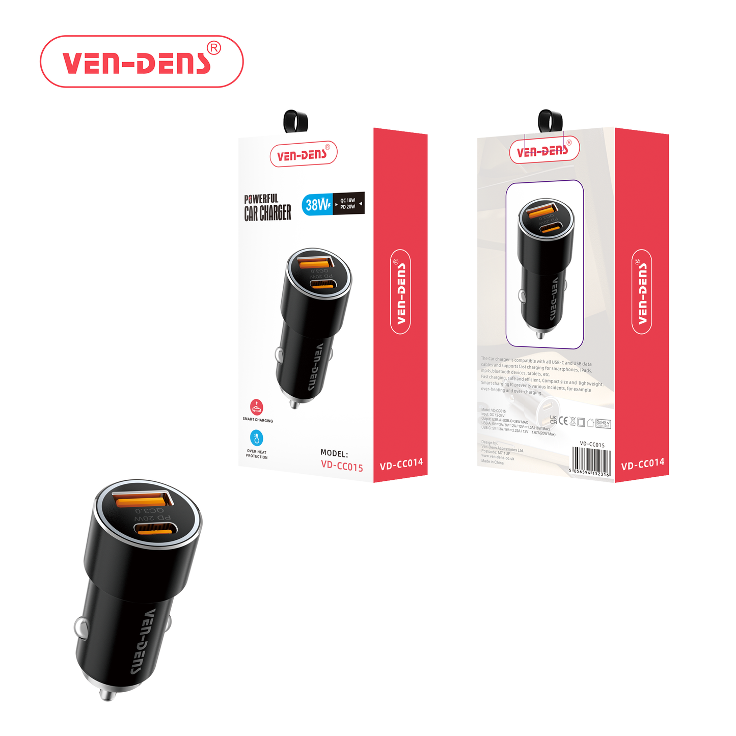 High-Quality 38W Fast Charging Car Charger Compatible For Mobile Phones