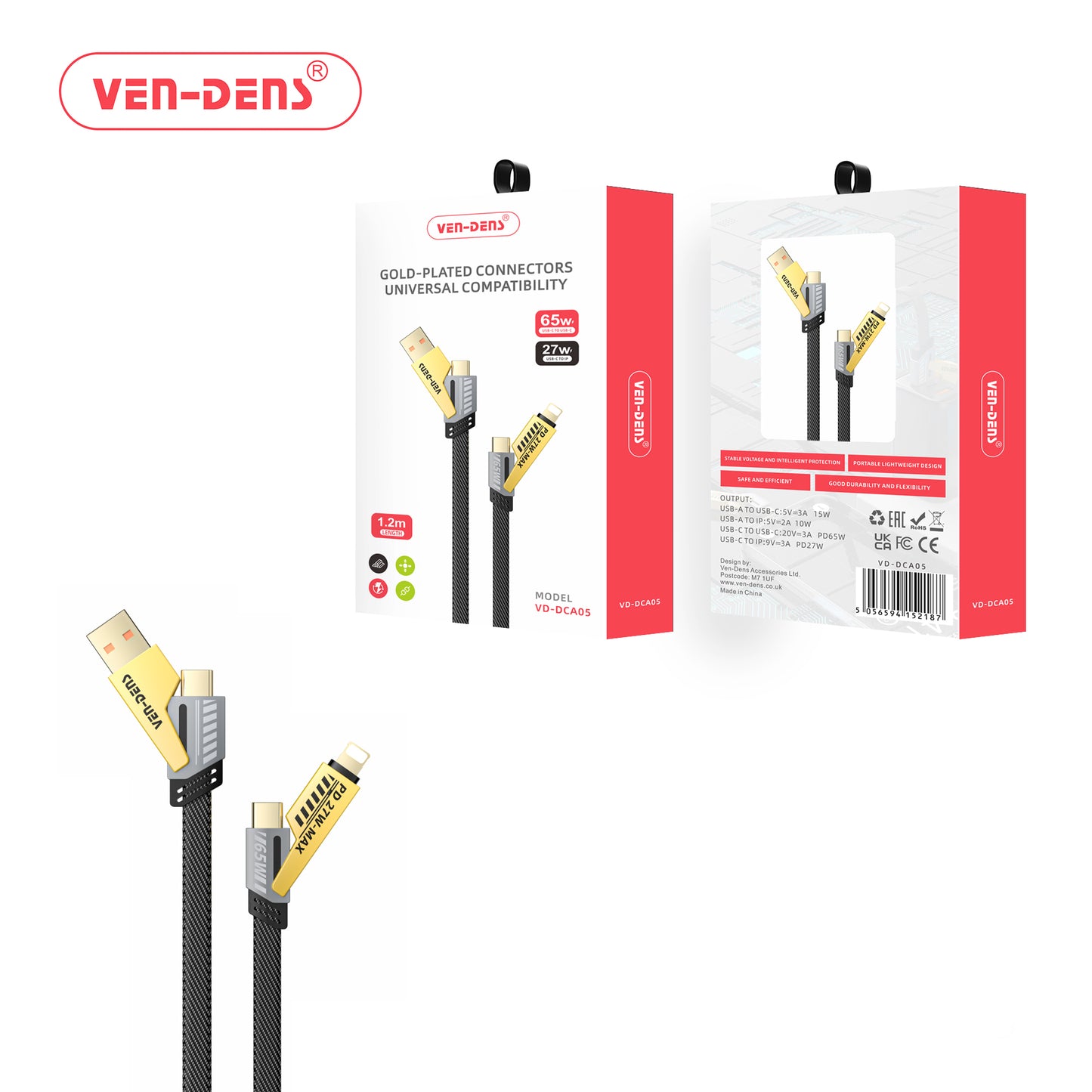 4 in 1 Gold Plated Heavy-Duty 65W Super Fast Charging Cable for all Phones