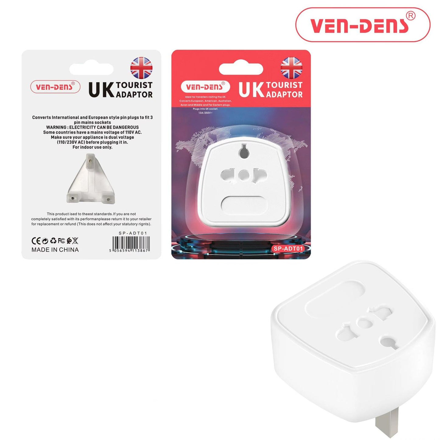 3 Pin Visitor Adaptor 10A Tourist Travellers Essential from USA/EU/Asia/AUS toUK