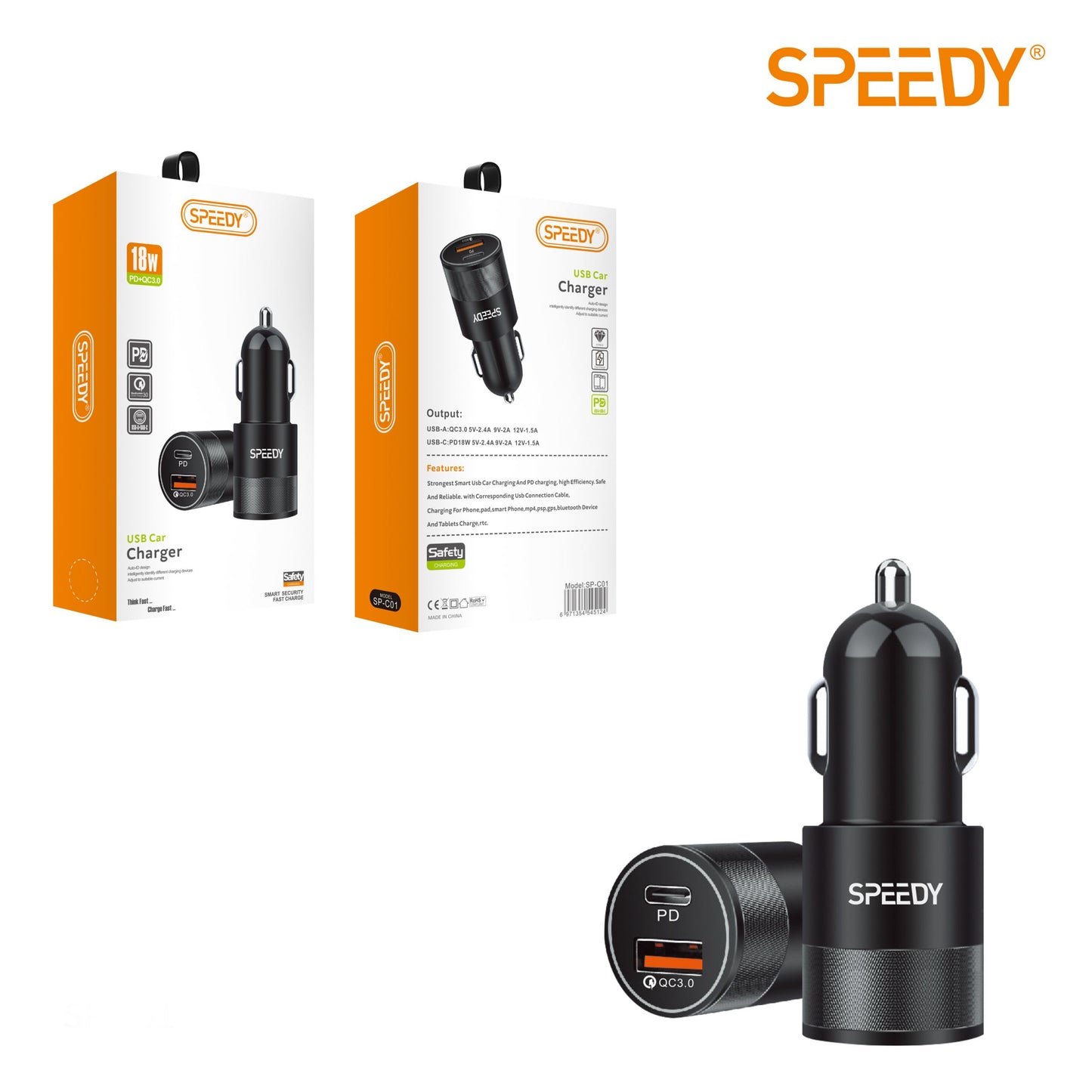 SPEEDY PD+QC3.0 USB Car Charger (SP-C01)