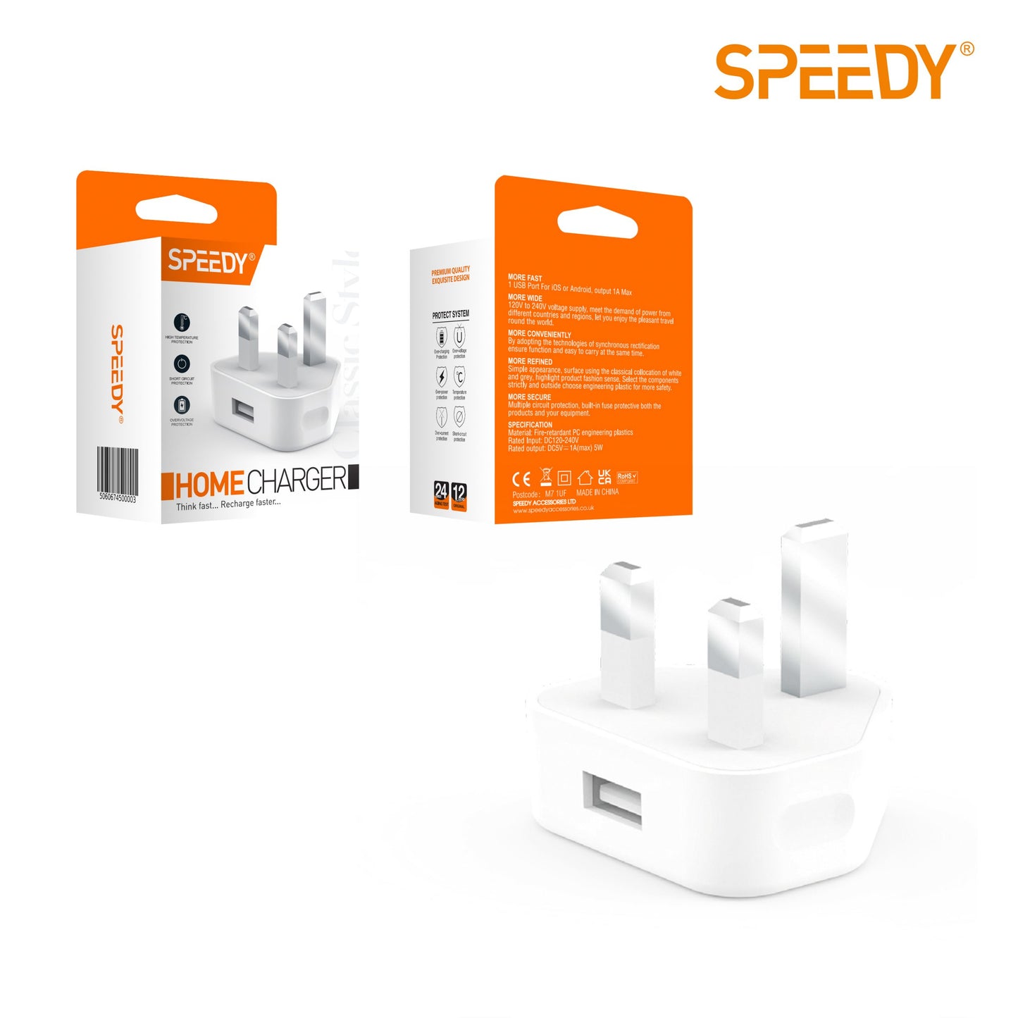 3 Pin Fast Charger High-Quality Power Adapter Plug for iPhone, Samsung, OnePlus