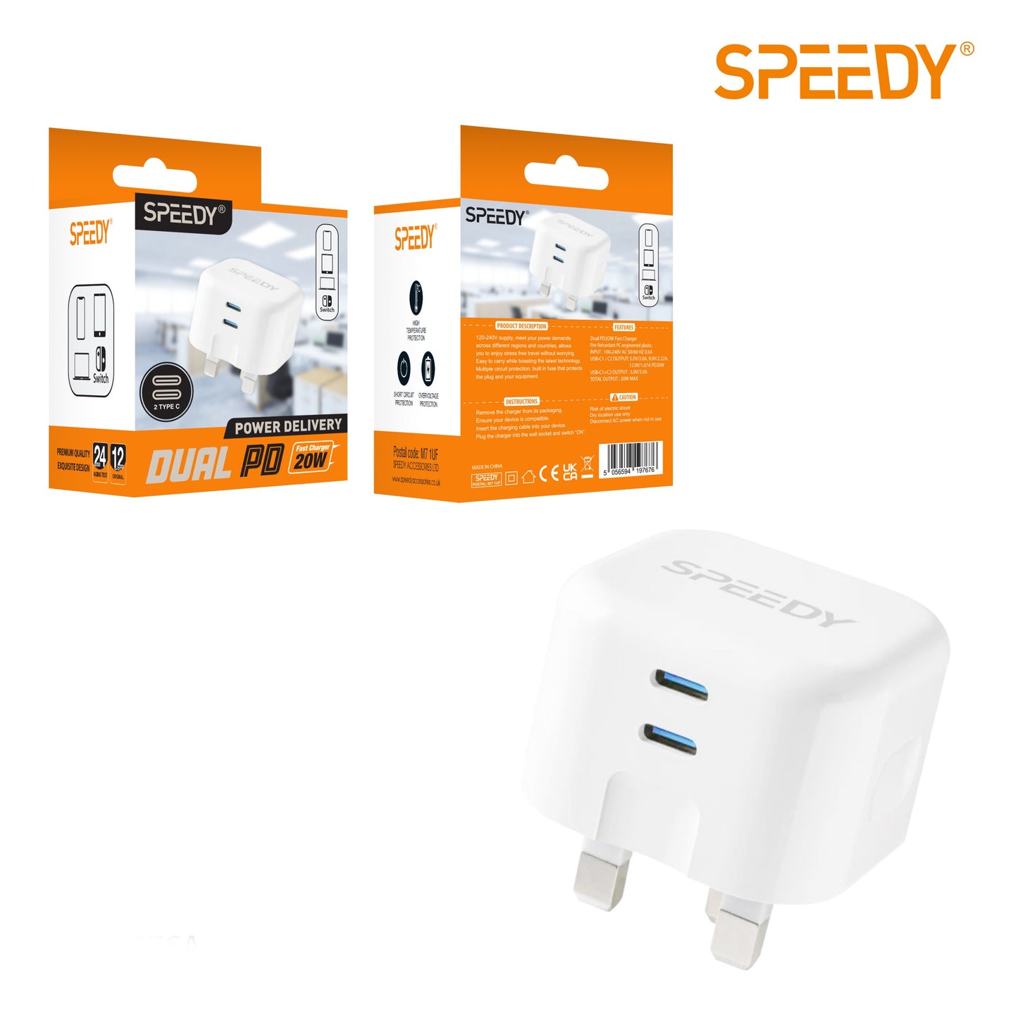 20W Fast Charging Plug with Dual Port PD Power Adapter Type-C for iPhone,Samsung