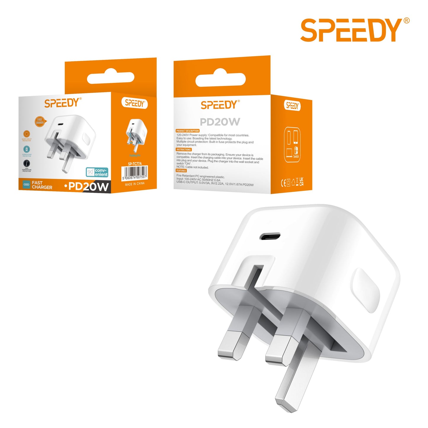 Super Fast Charging 20W USB Type-C Folding Plug Adapter for iPhone, Samsung