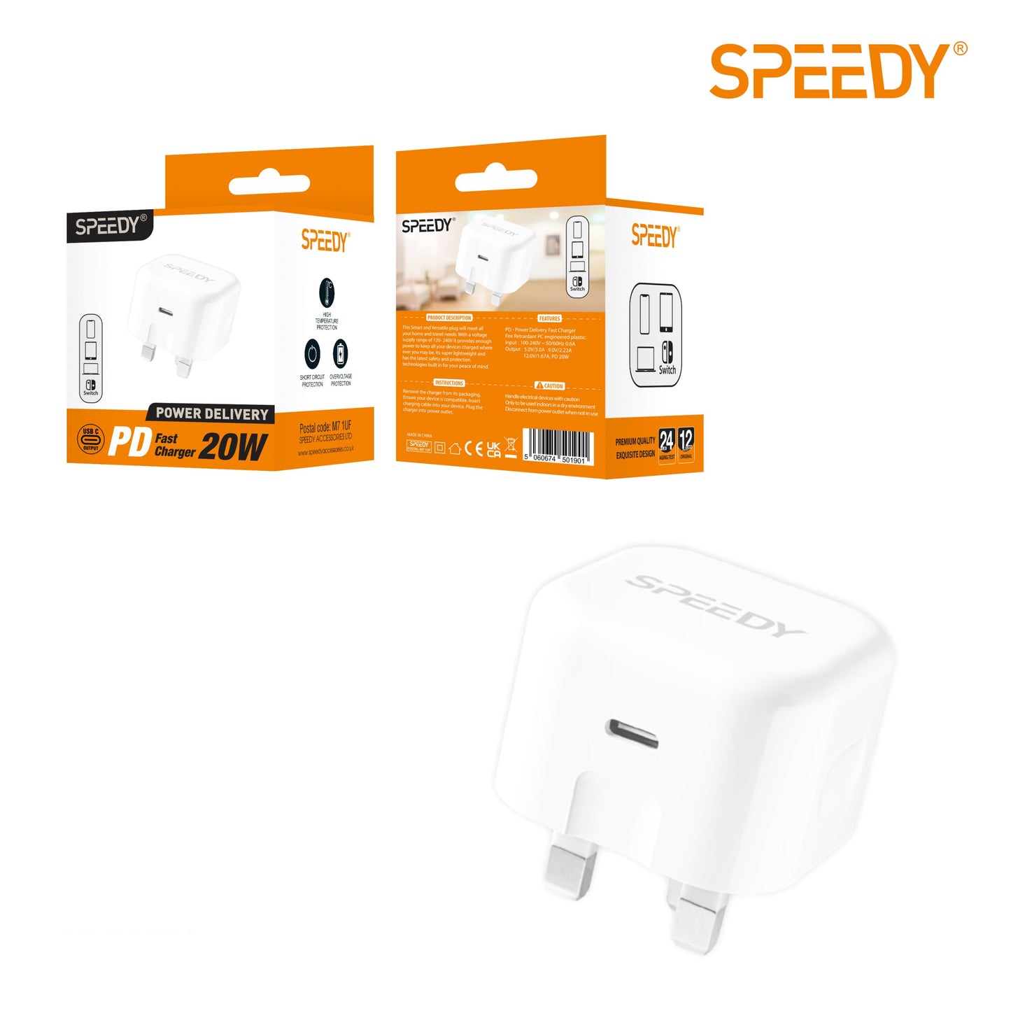 Fast Charging 20W Power Adapter with Single Type-C Port for iPhone, Samsung