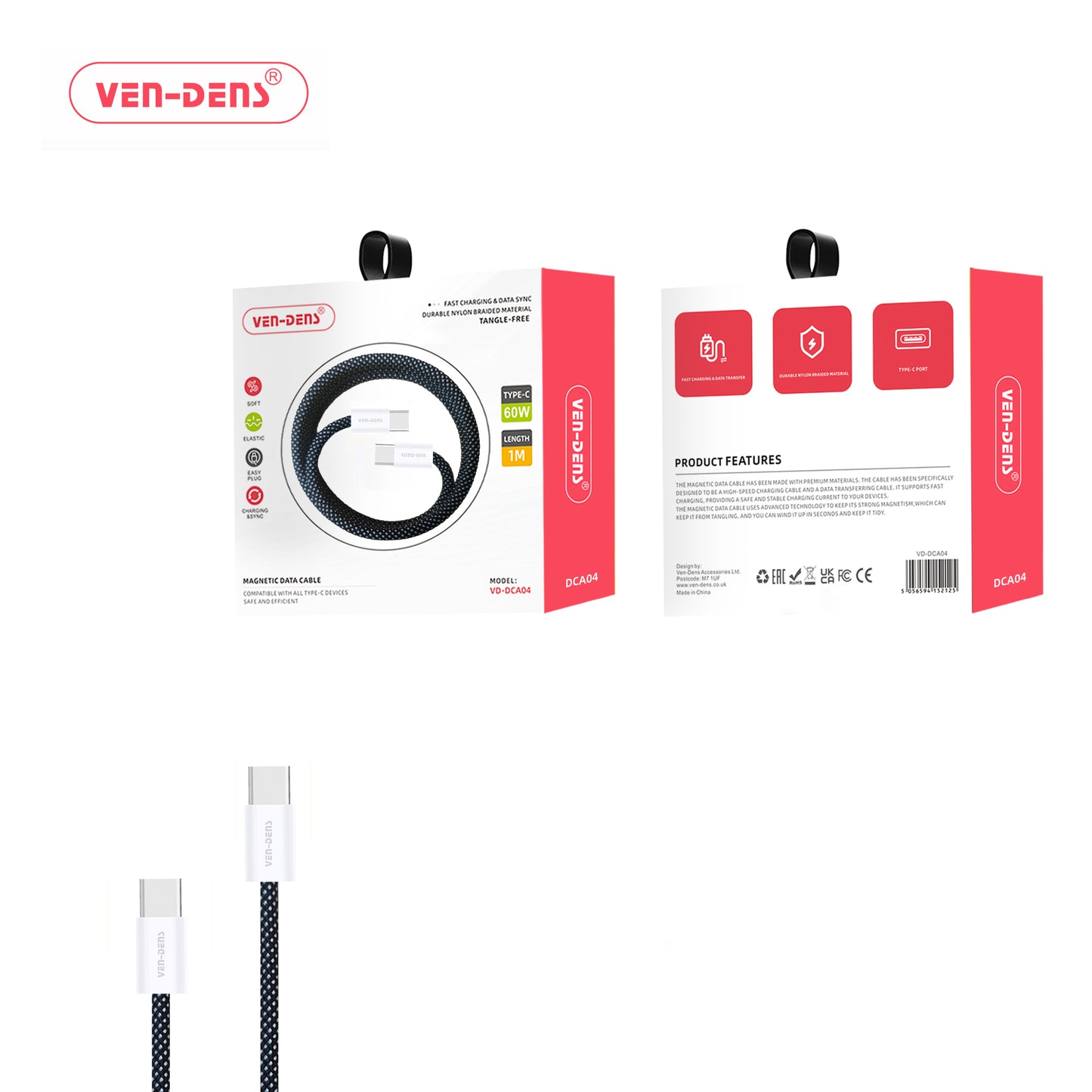 Fast Charging Data Sync Magnetic USB-C to USB-C Cable for iPhone, Samsung