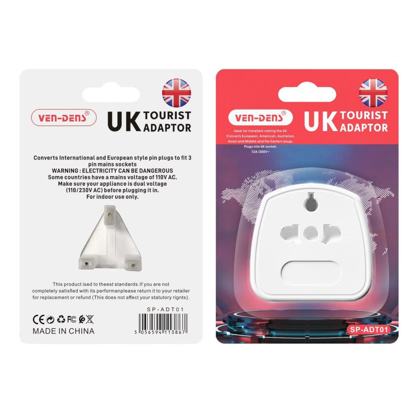 3 Pin Visitor Adaptor 10A Tourist Travellers Essential from USA/EU/Asia/AUS toUK