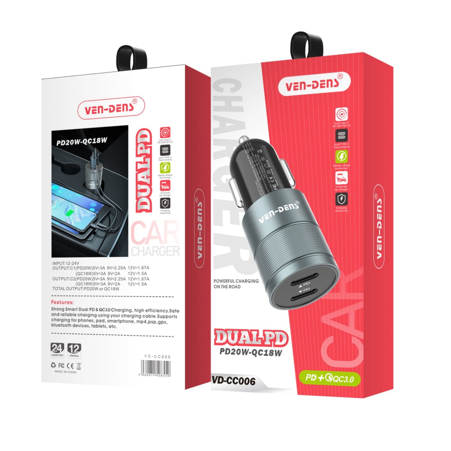 Ven Dens Dual Port PD 20W Car Charger (VD-CC006)