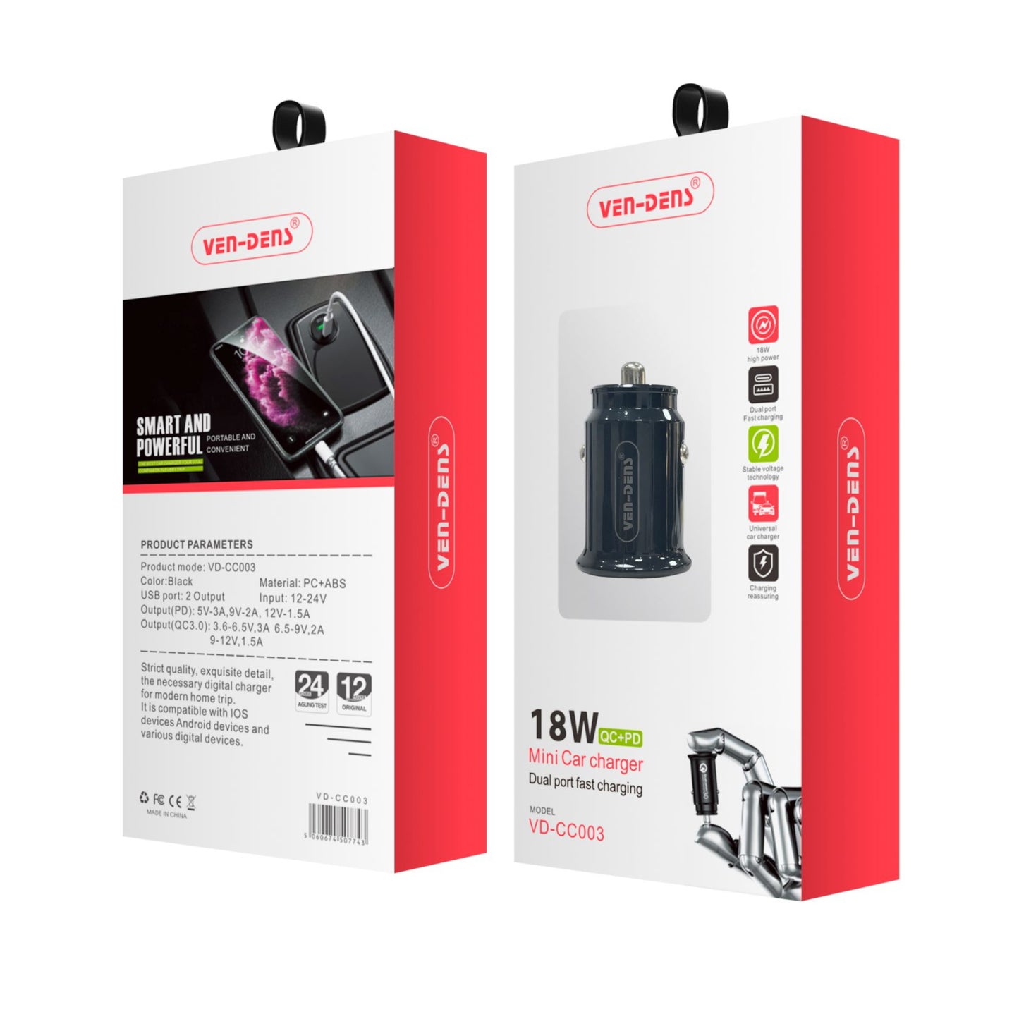 Ven Dens Car Charger 18W Mini PD + USB (VD-CC003)