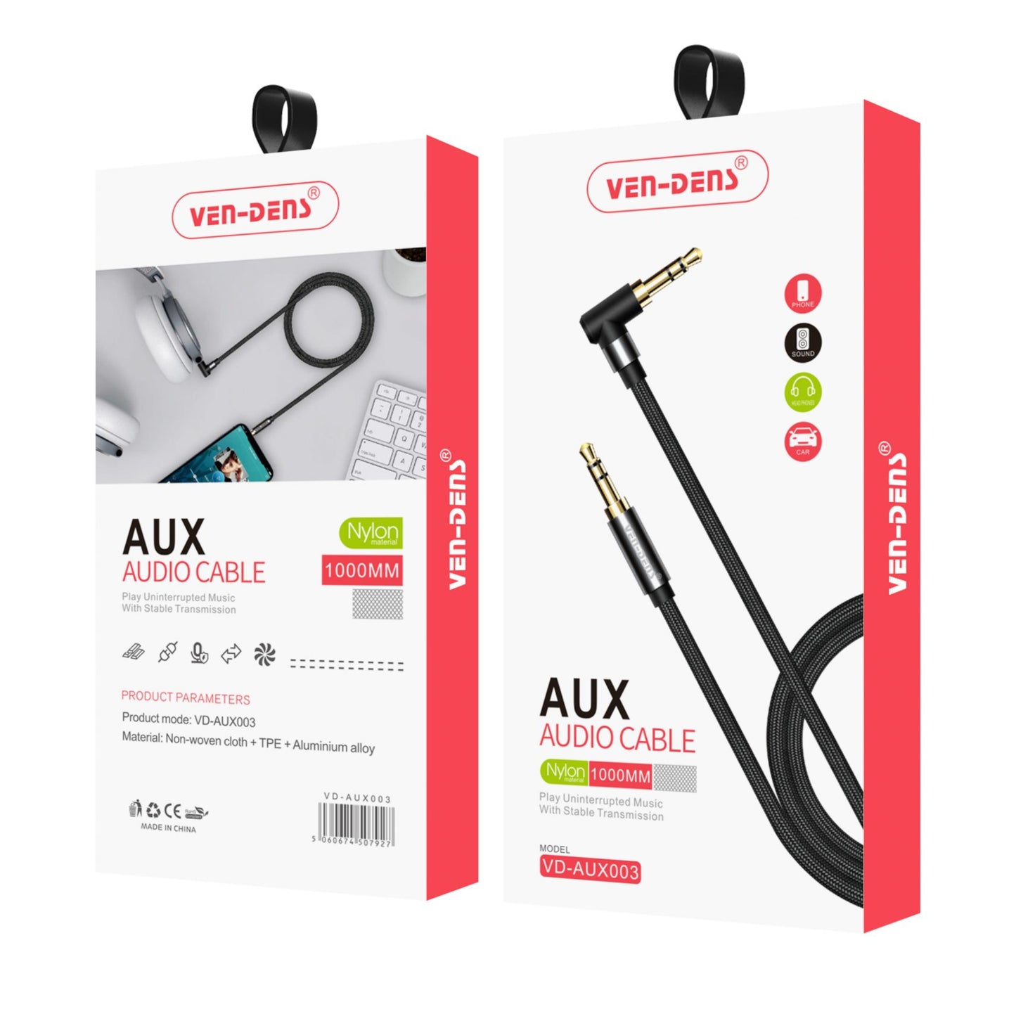 1M AUX to AUX 3.5mm Jack Audio Cable High Quality for Car, Headphones, Speakers