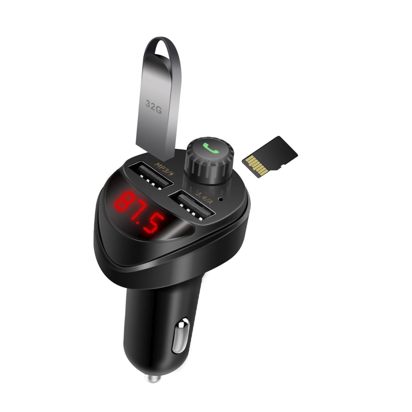 Wireless Fast Car Charger with FM Transmitter and Dual USB port for phones