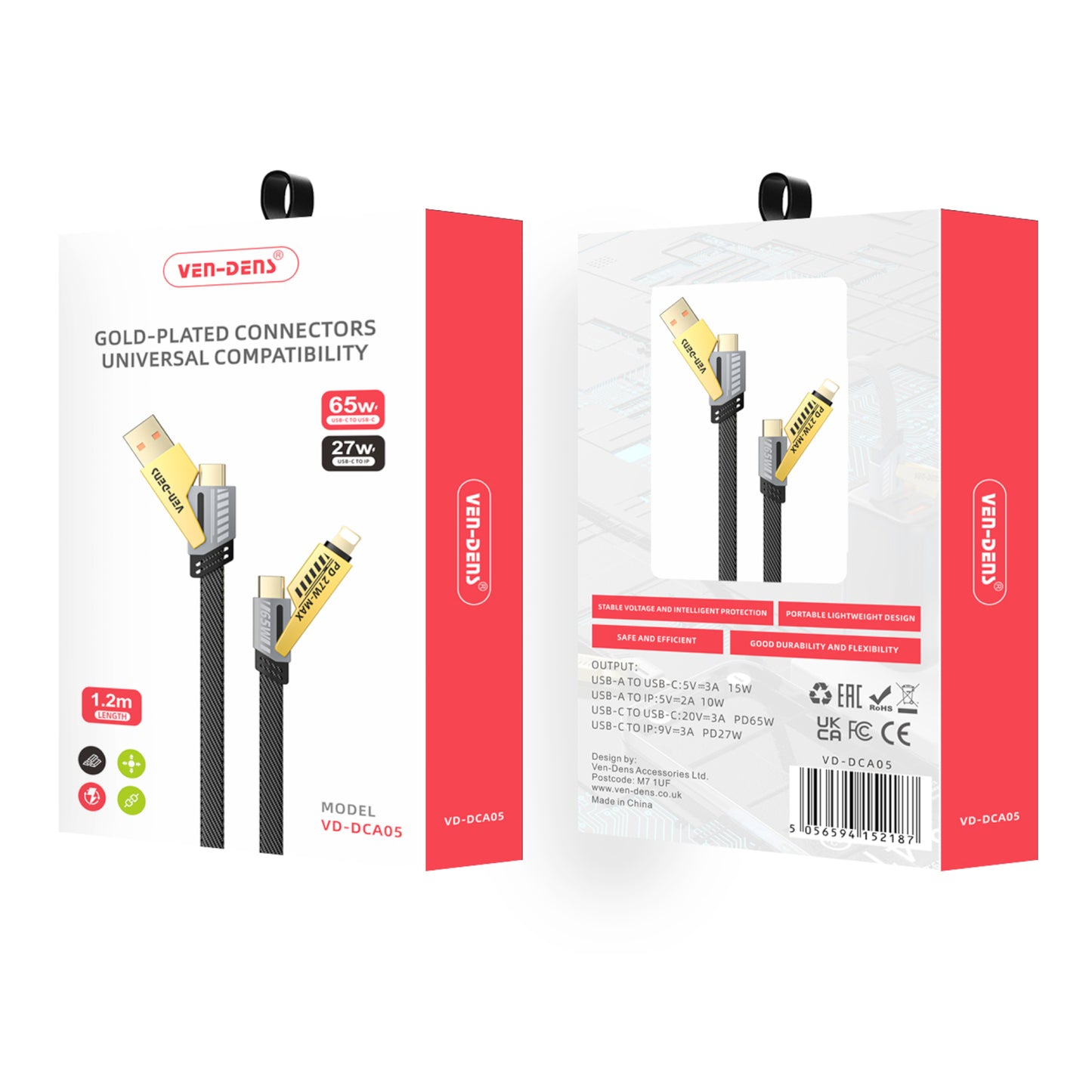 4 in 1 Gold Plated Heavy-Duty 65W Super Fast Charging Cable for all Phones