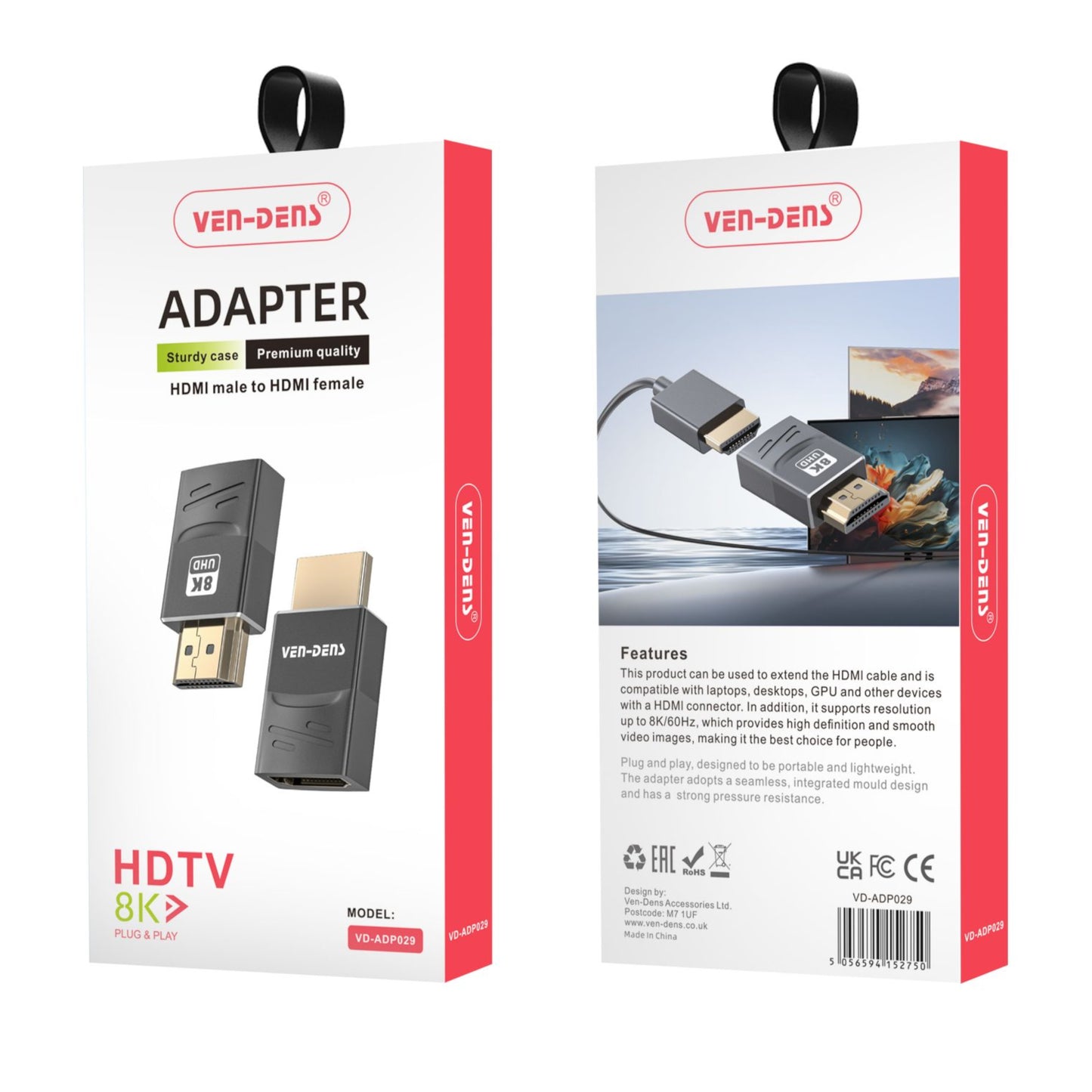 8K High-Speed Durable Male to Female HDMI Adapter to Extend the Display Port