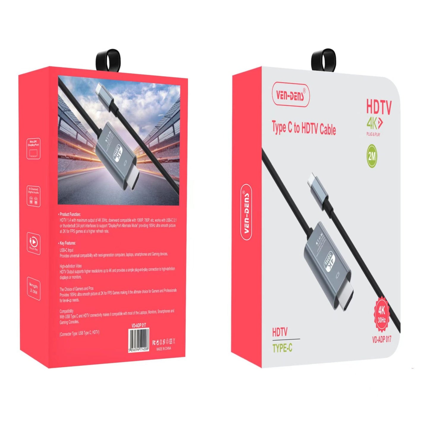 Type-C to HDTV Cable 1.4 with Max Output of 4K 30Hz For Laptop, Smartphone