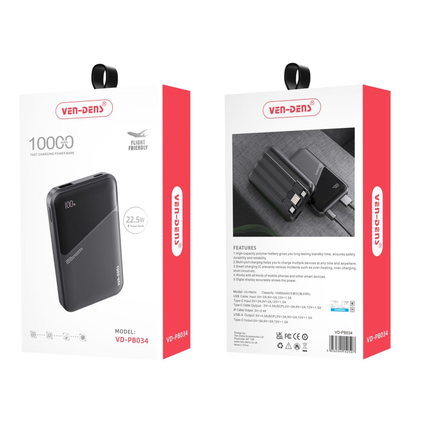 10000mAH Power Bank Fast Charging 3 Types of Universal Cables for Mobile Phones