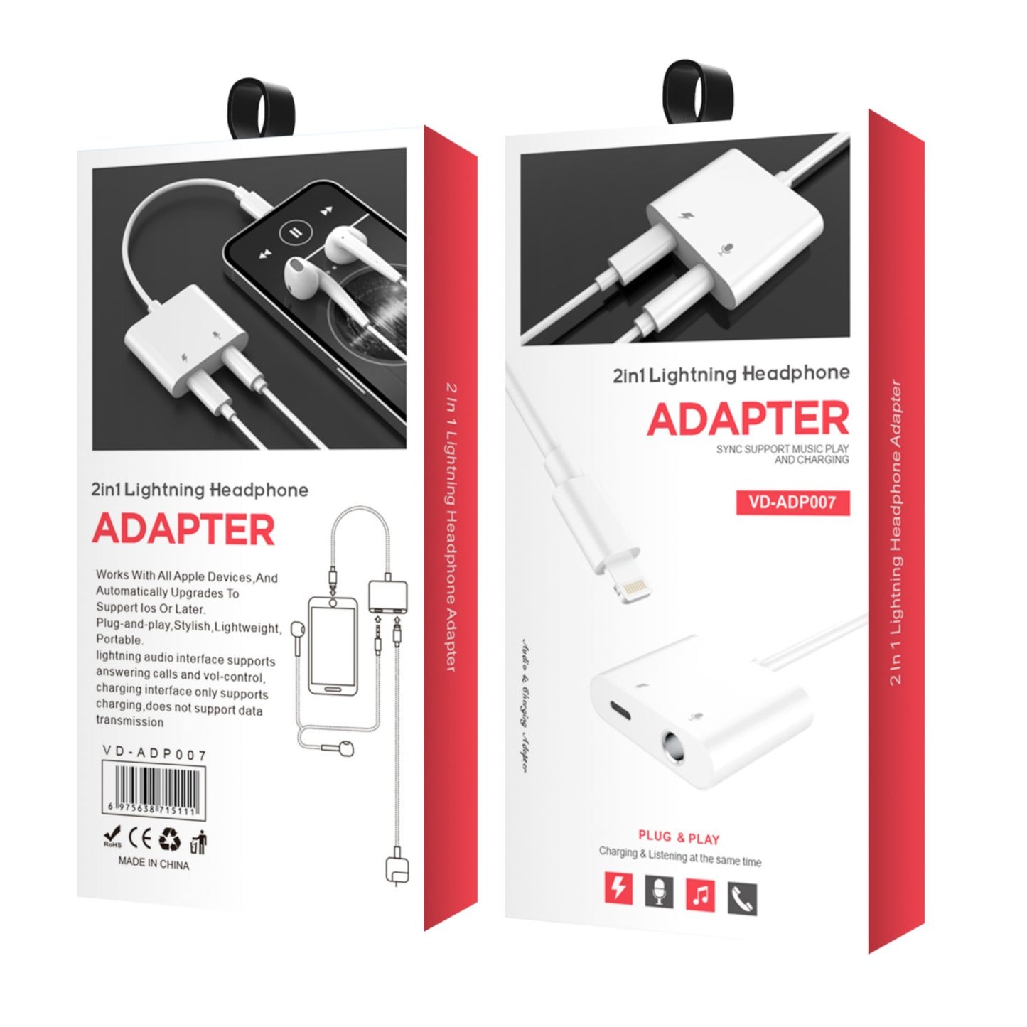 2 in 1 Lightnning Adapter Splitter Dual Headphone Audio & Charger for iPhone