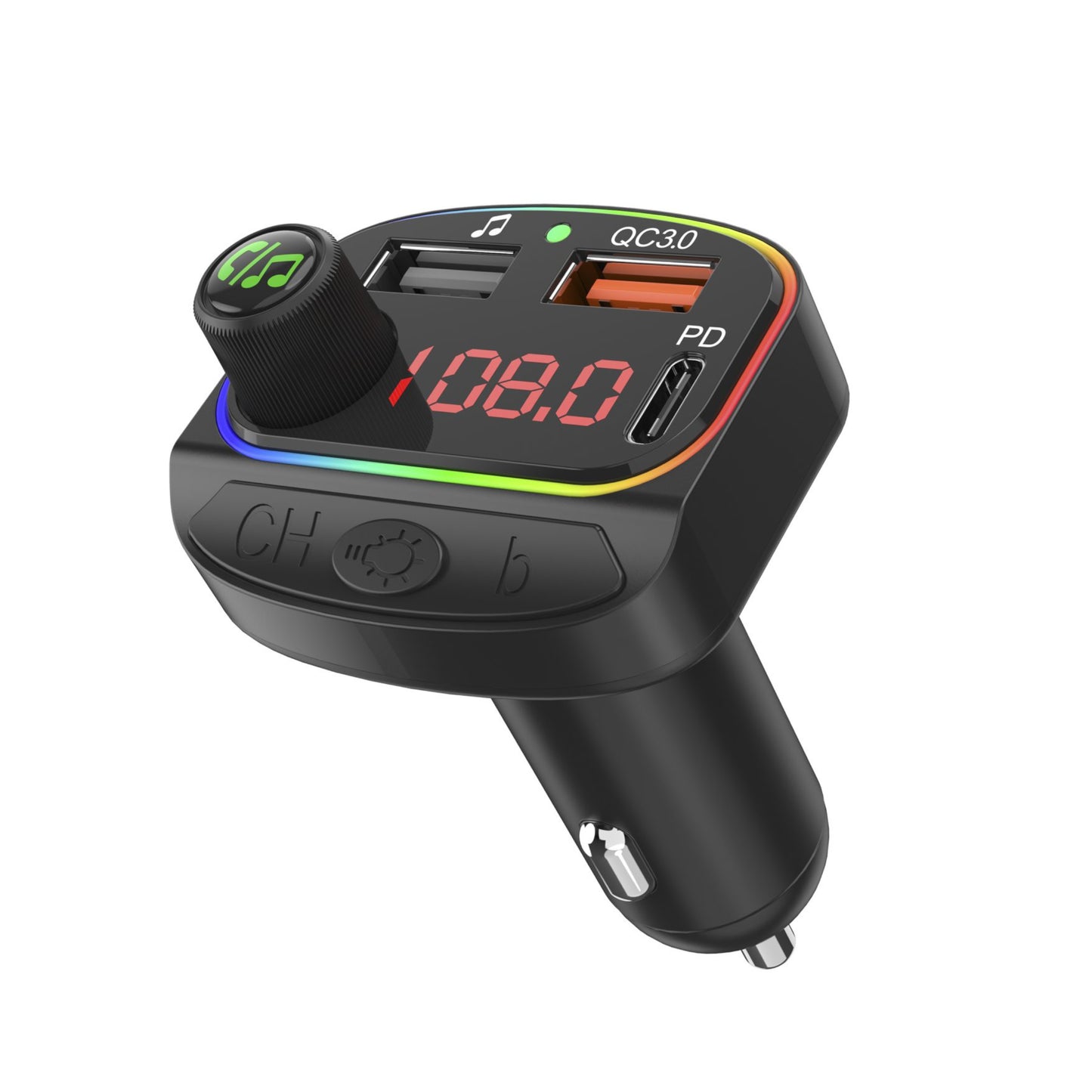 Ven Dens Car Charger & FM Player With 2 USB QC3.0+ PD (VD-FM005)