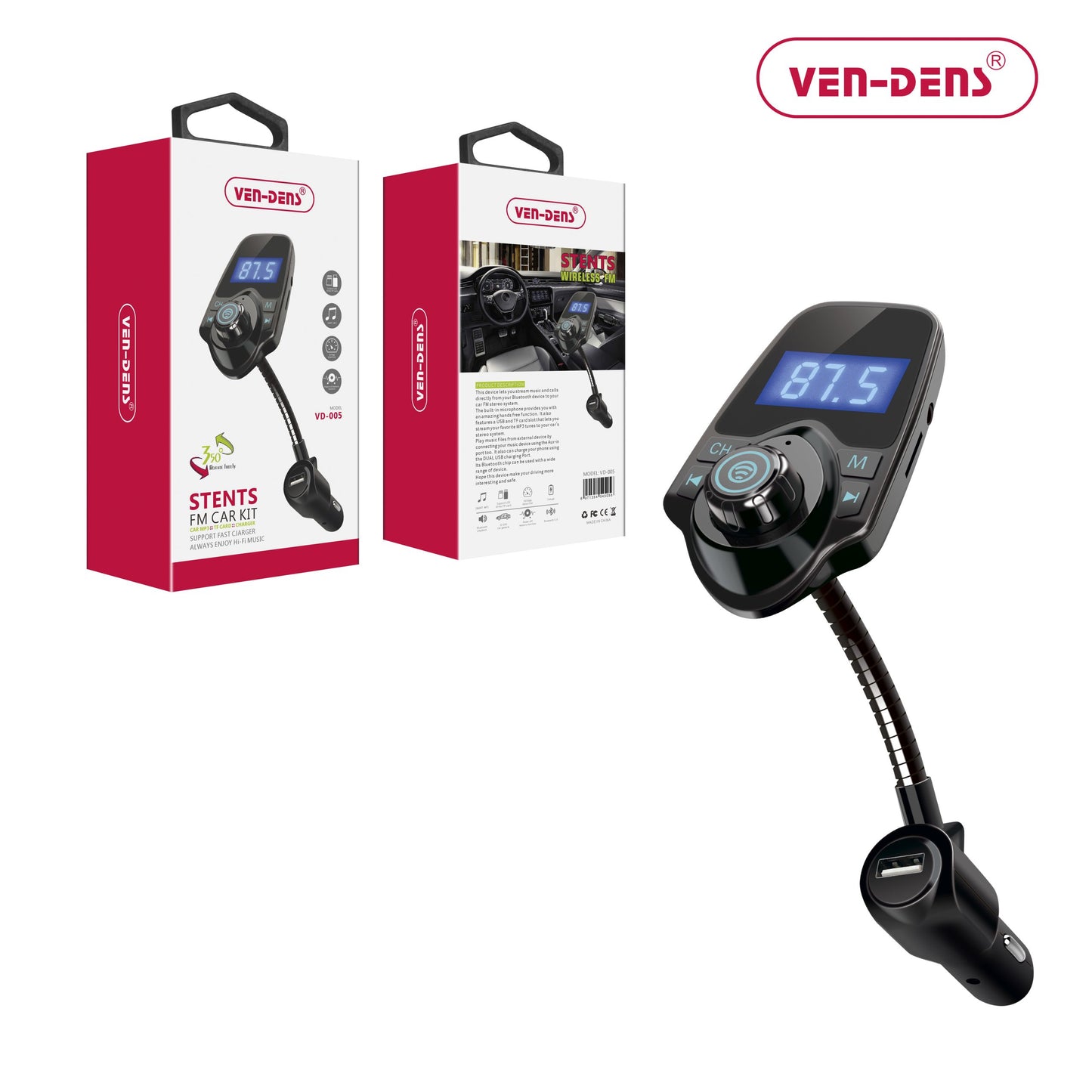 360 Wireless Car Kit Bluetooth Wireless FM Transmitter Compatible with Calls