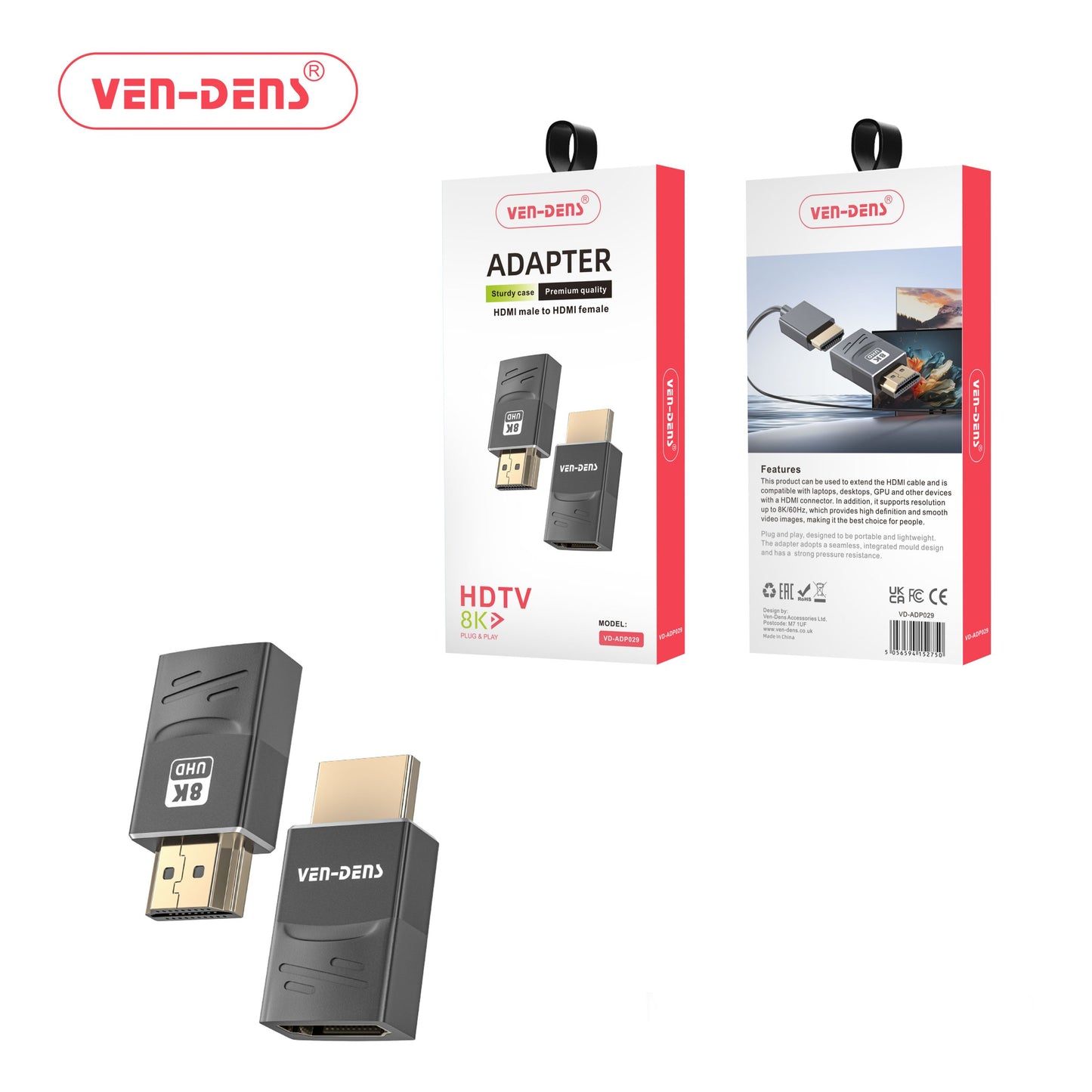 8K High-Speed Durable Male to Female HDMI Adapter to Extend the Display Port