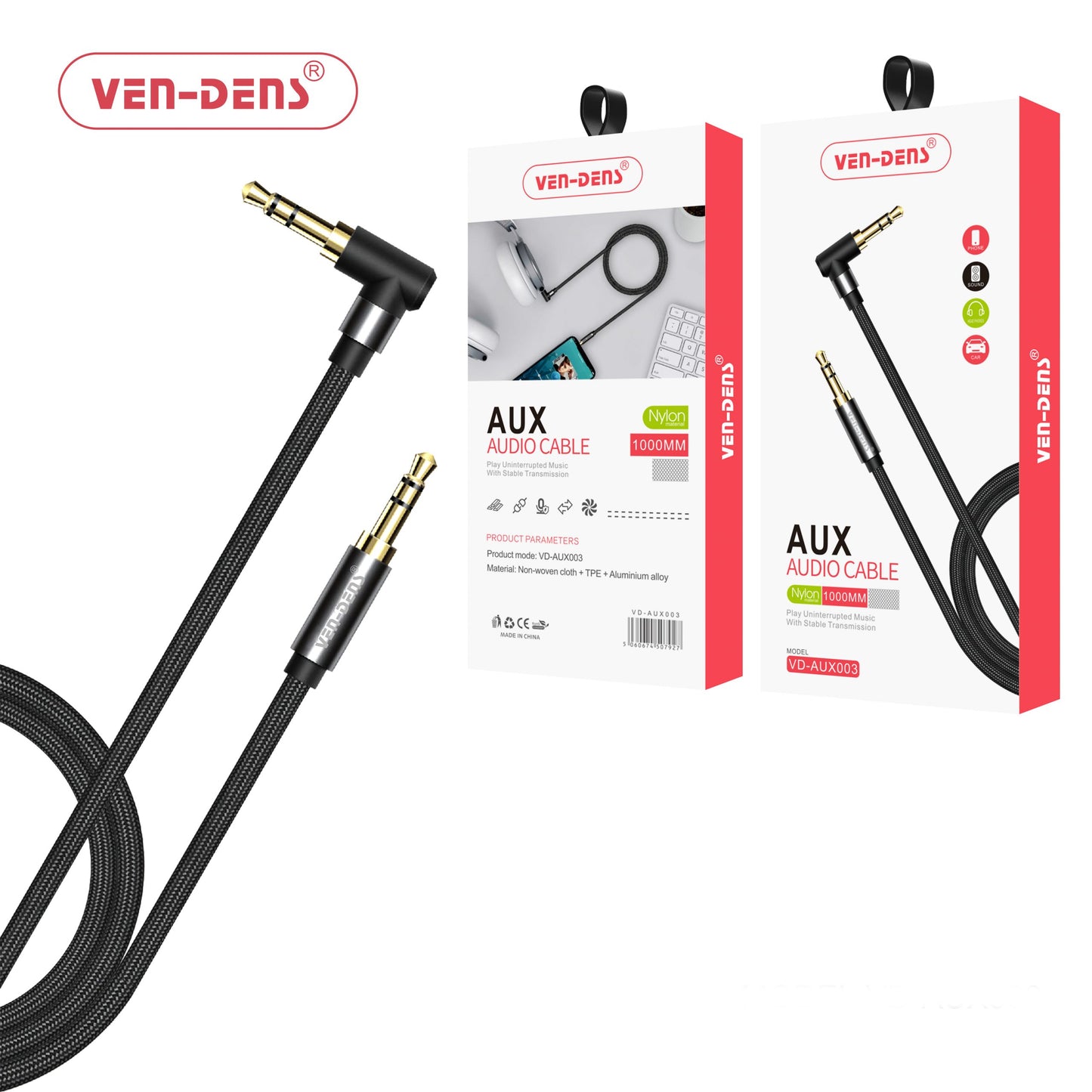 1M AUX to AUX 3.5mm Jack Audio Cable High Quality for Car, Headphones, Speakers