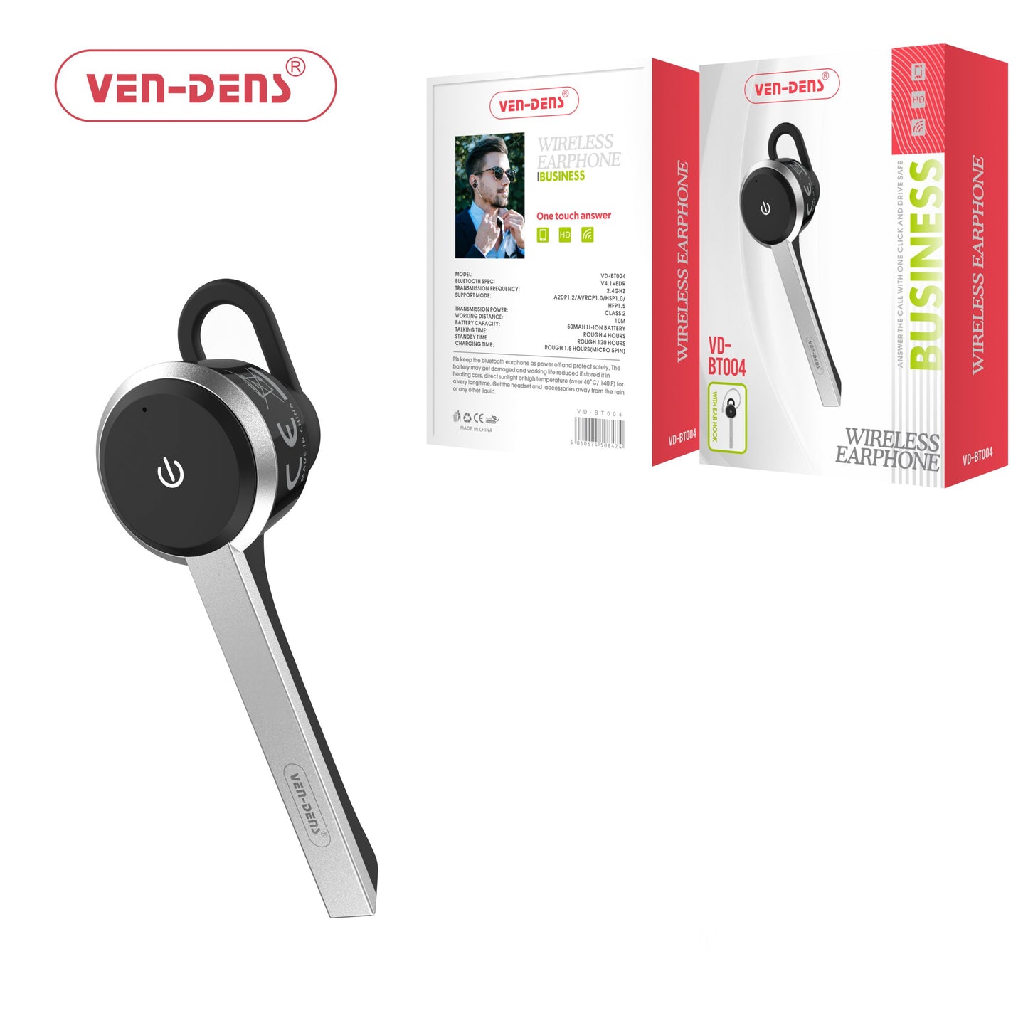 Ven Dens Bluetooth Handsfree Wireless Business Earphones (VD-BT004)